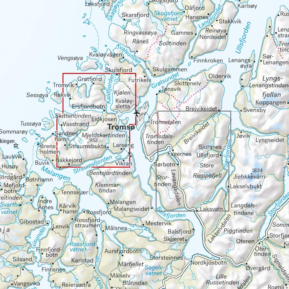 Høyfjellskart Tromsø: Kvaløya