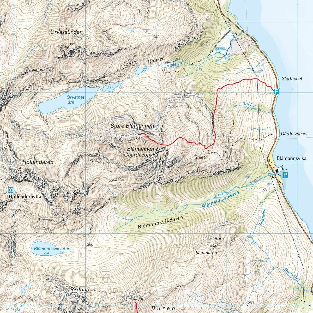 Høyfjellskart Tromsø: Kvaløya