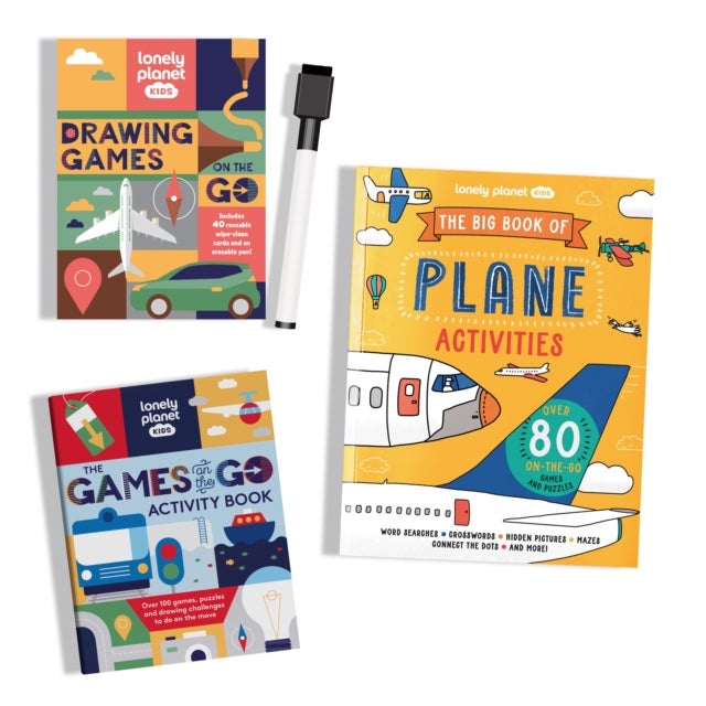 Lonely Planet Kids Activities on the Go Books & Box Set Bundle - Plane Themed Games & Challenges , Brain Teasers & Puzzles , Awesome Drawing Tasks & Pencil to Paper Fun