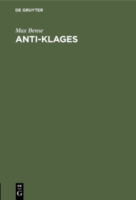 Anti-Klages - Oder Von Der Wurde Des Menschen