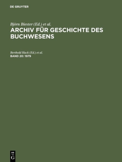 Archiv fur Geschichte des Buchwesens, Band 20, Archiv fur Geschichte des Buchwesens (1979)