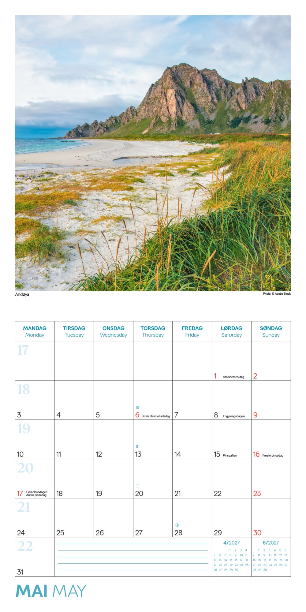 Kalender 2027 Norge 30x30cm