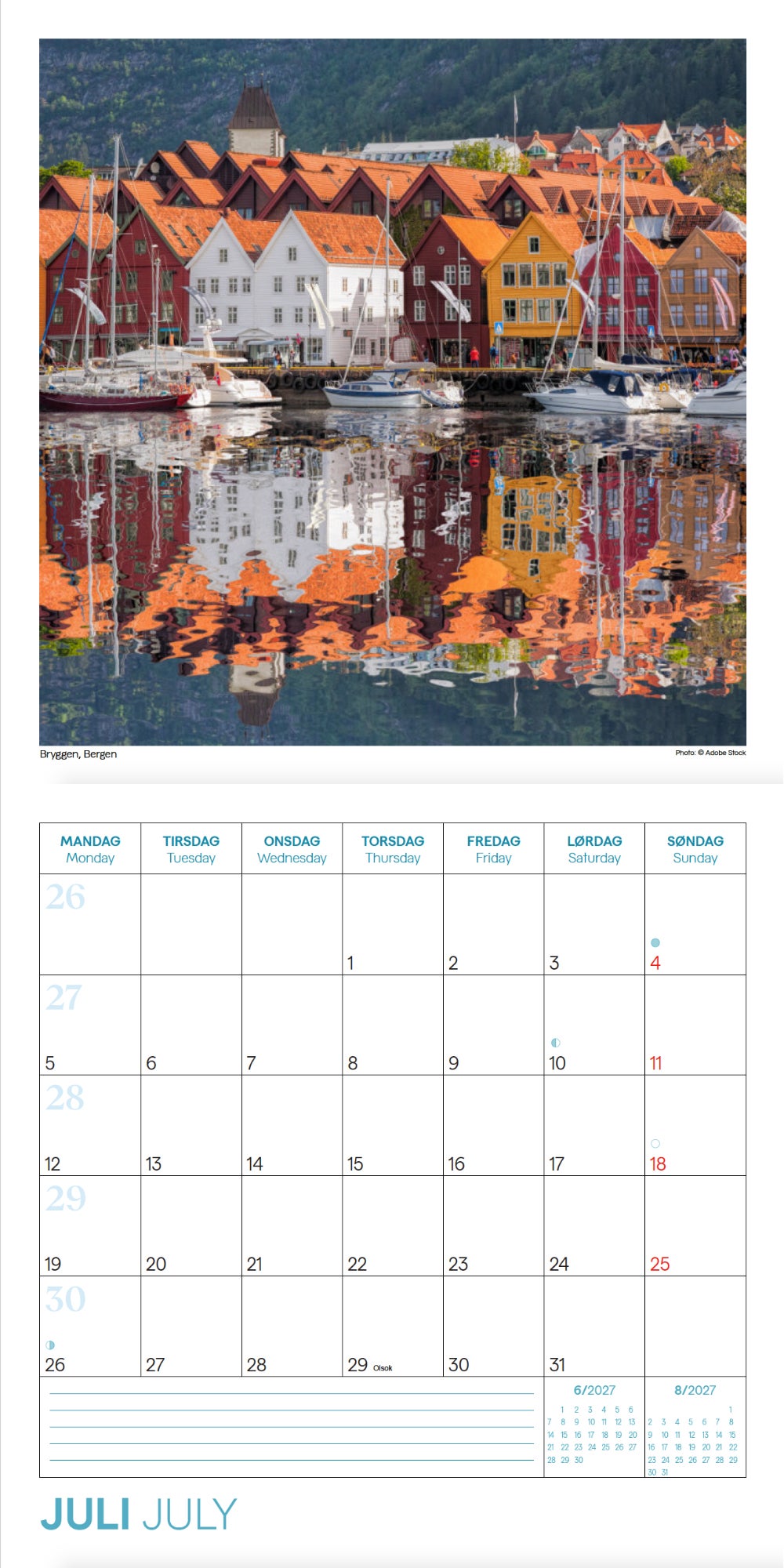 Kalender 2027 Norge 30x30cm