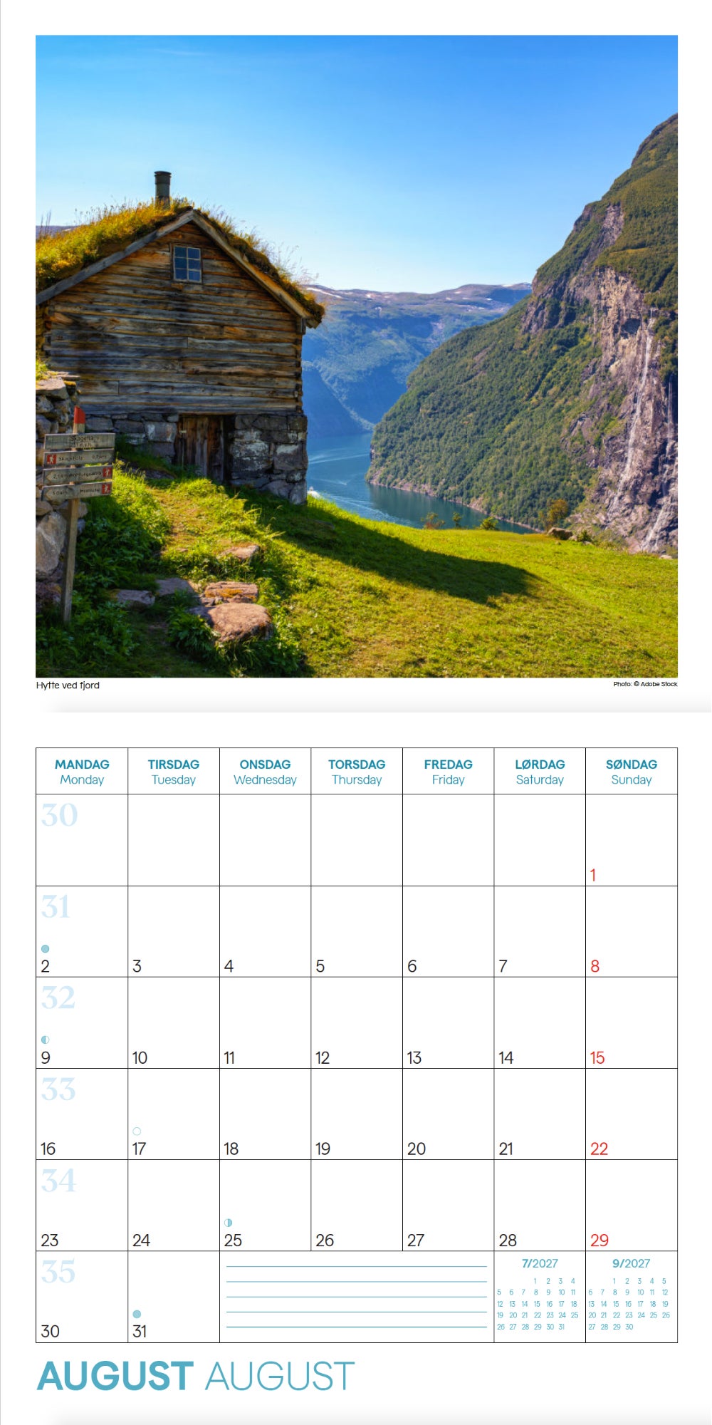Kalender 2027 Norge 18x18cm