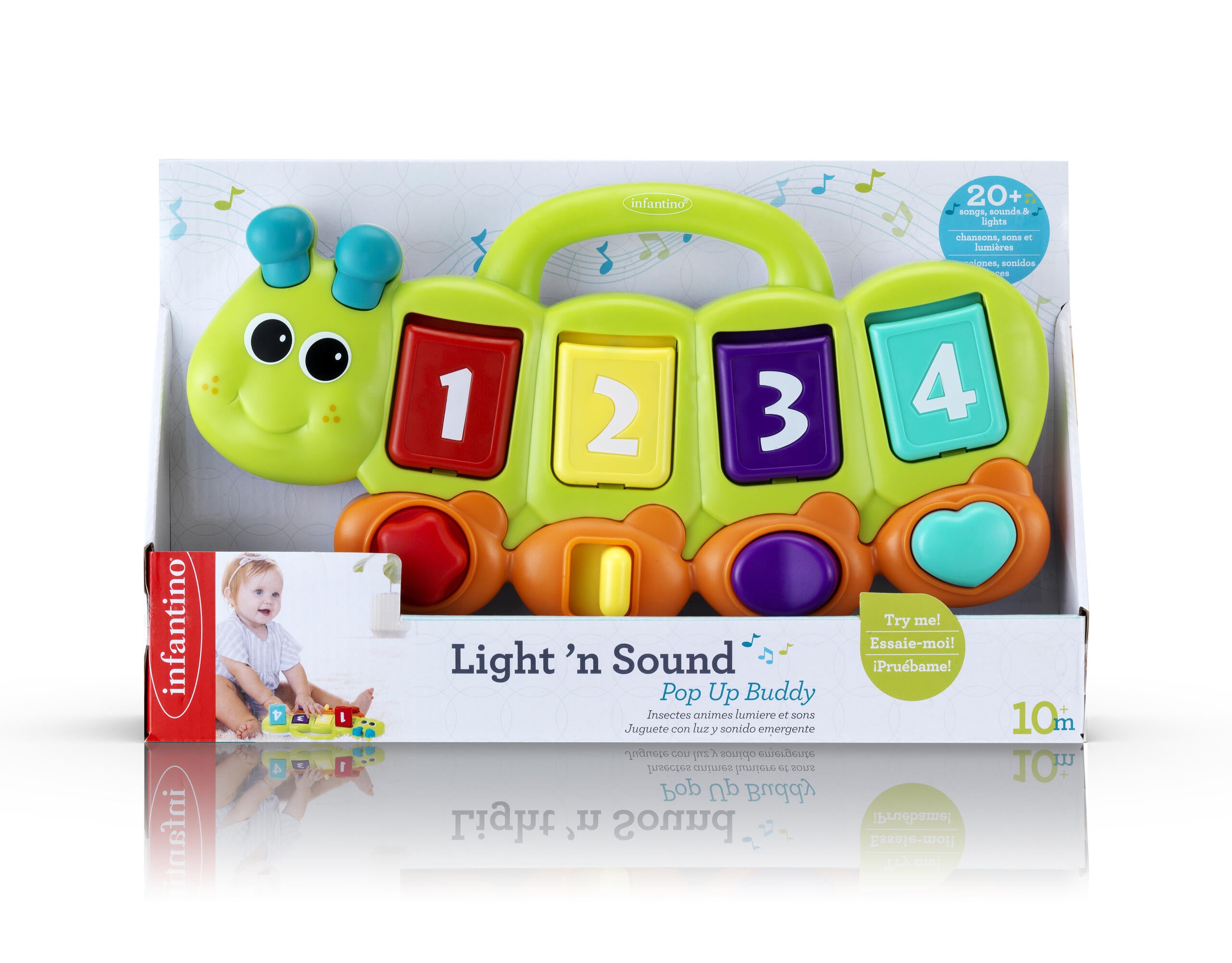 Pop Up Buddy Lyd og Lys Infantino 30cm