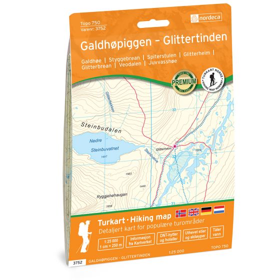 Galhøpiggen-Glittertinden 1:25 000 - Veikart