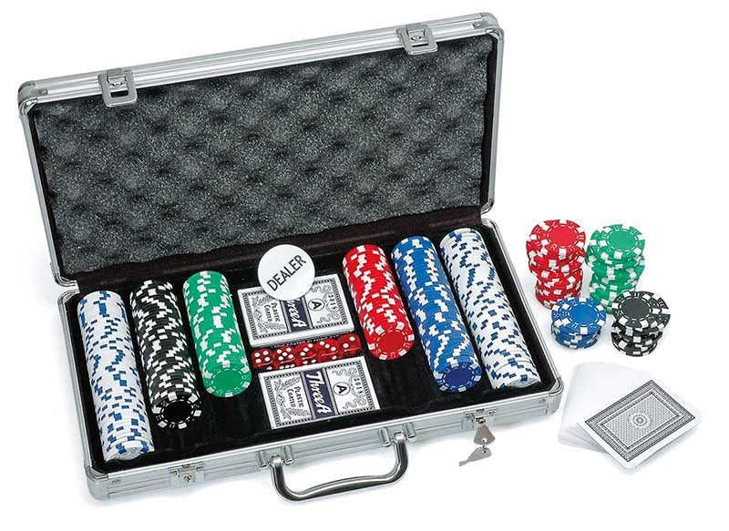 Spill pokerkuffert med 300 chips kort og treninger