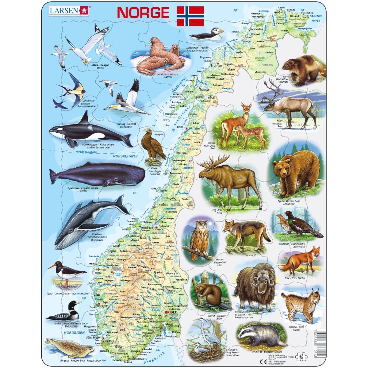 Platepusle Maxi 62 Norgeskart Dyreart