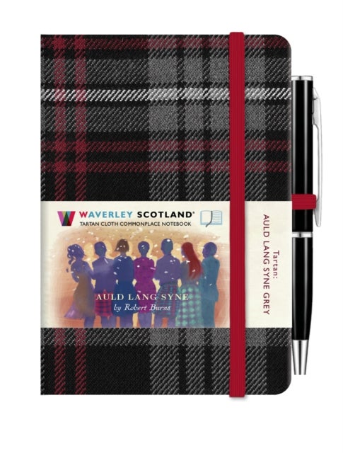 Auld Lang Syne Grey Mini Hardback Notebook with Pen; 10.5cm x 7cm - Waverley Scotland Scottish Tartan Cloth Commonplace Notebooks