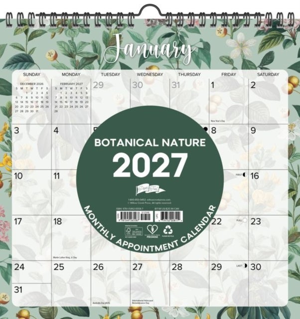 Botanical Nature 2027 12' x 12' Spiral Wall Calendar