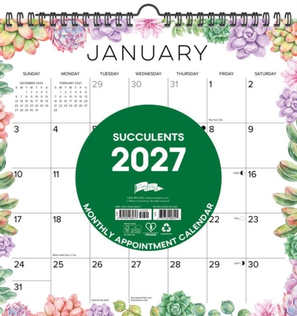 Succulents 20267 12' x 12' Spiral Wall Calendar