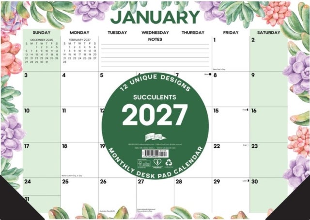 Succulents 2027 17' x 12' Monthly Deskpad