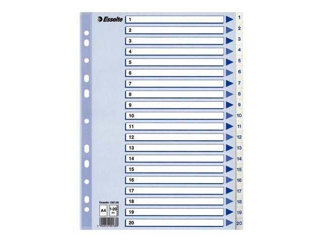 Register Esselte plast A4 1-20 blå/hvit