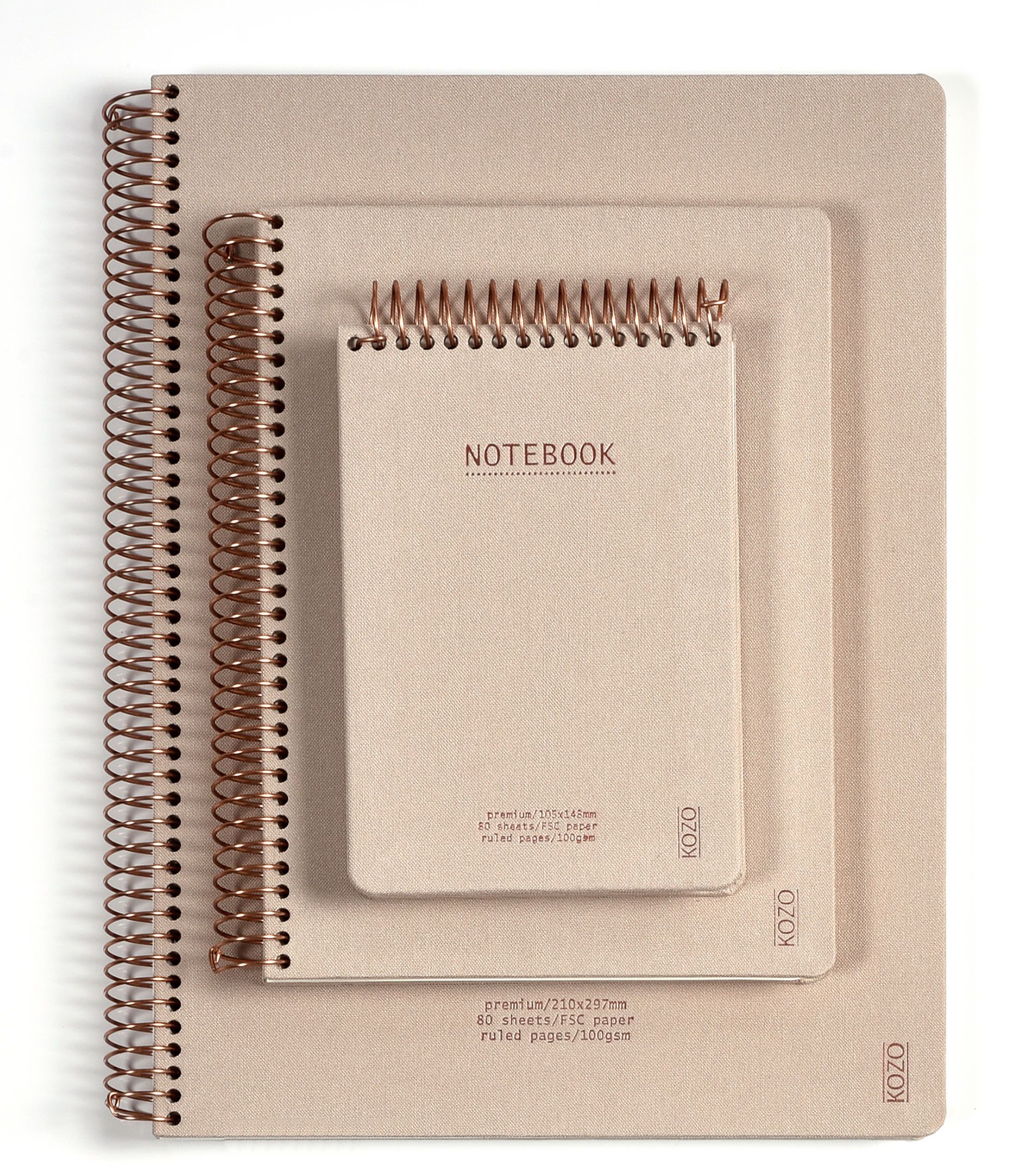 Notatbok m/spiral Kozo premium A5 Sand