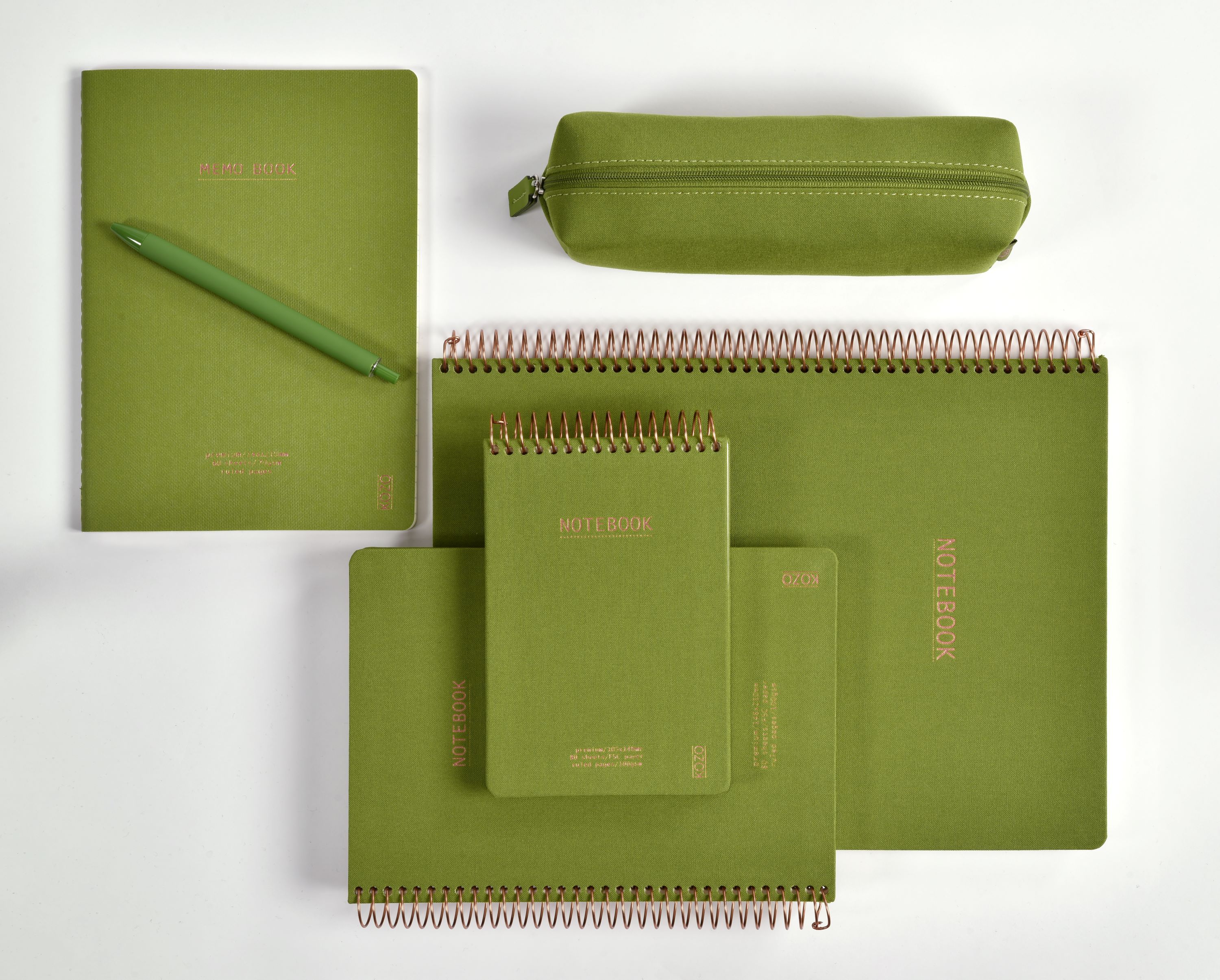 Notatbok m/spiral Kozo Premium A4 Olive Green