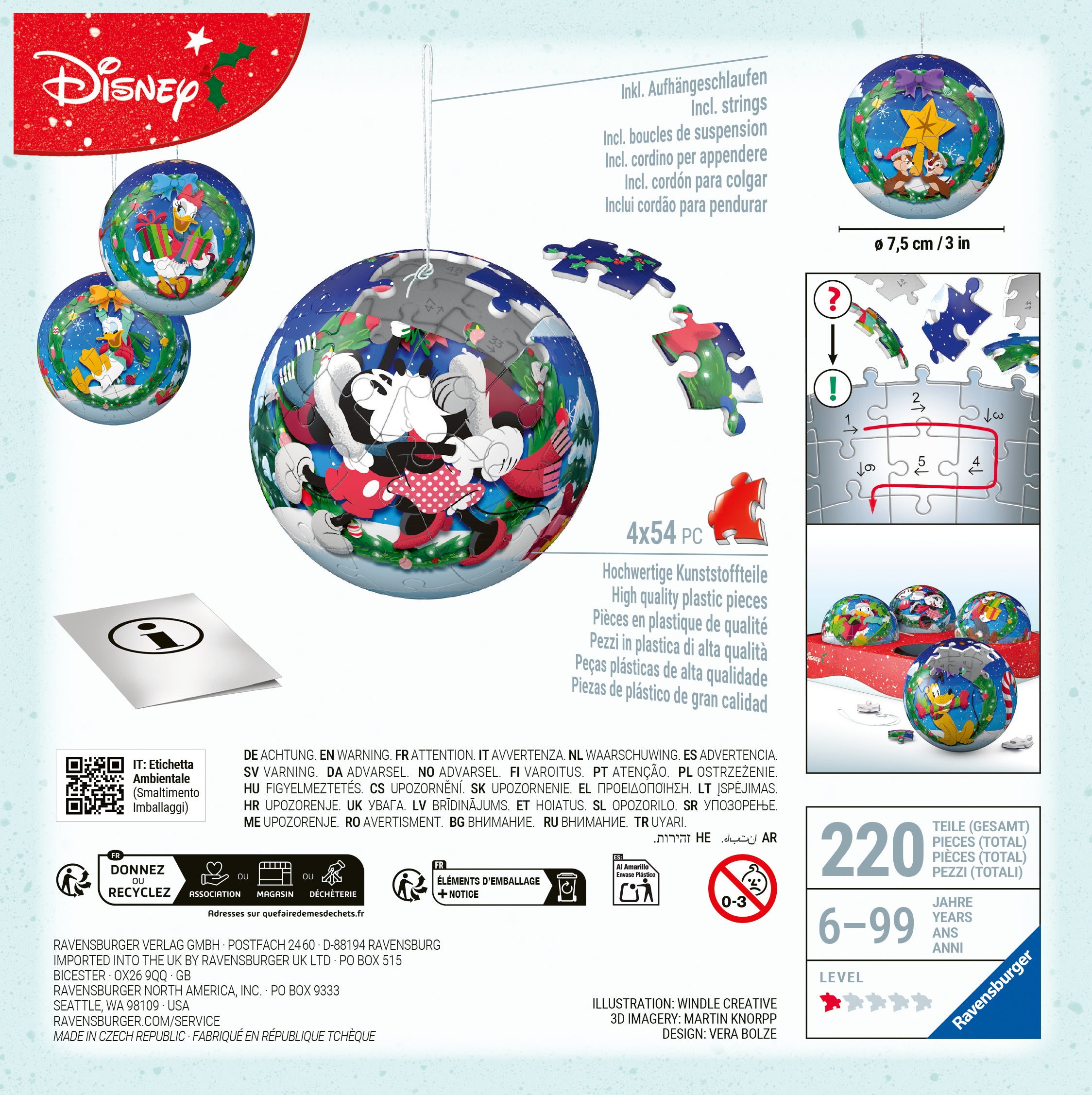 Puslespill 3D 54 Disney-Julekuler 4 Stk Ravensburger