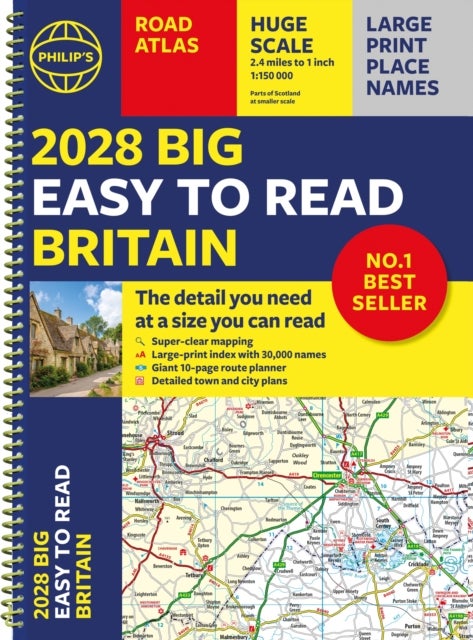 2028 Philip's Big Easy to Read Road Atlas of Britain (A3 Spiral) av Philip's Maps