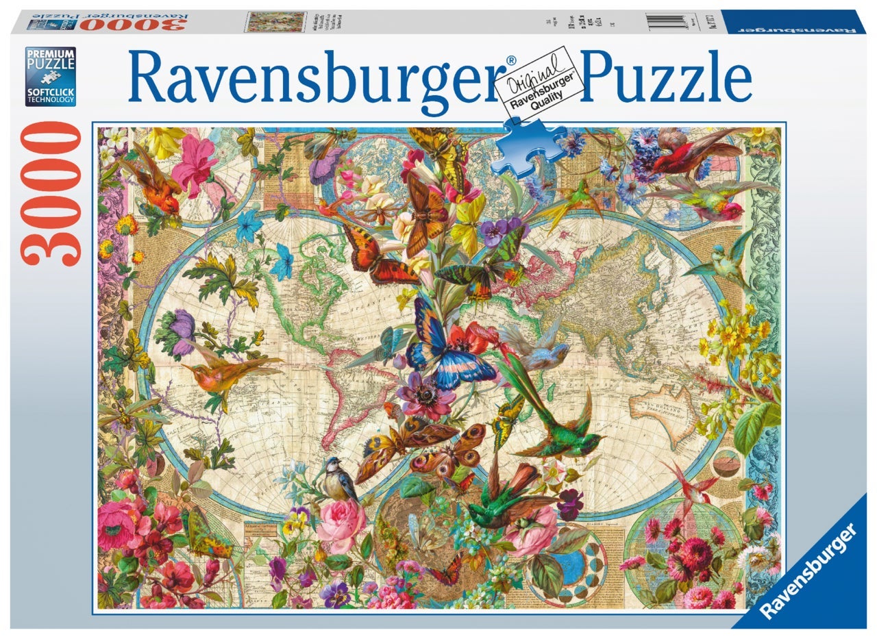 Puslespill 3000 Flora &Fauna Verdenskart Ravensburger