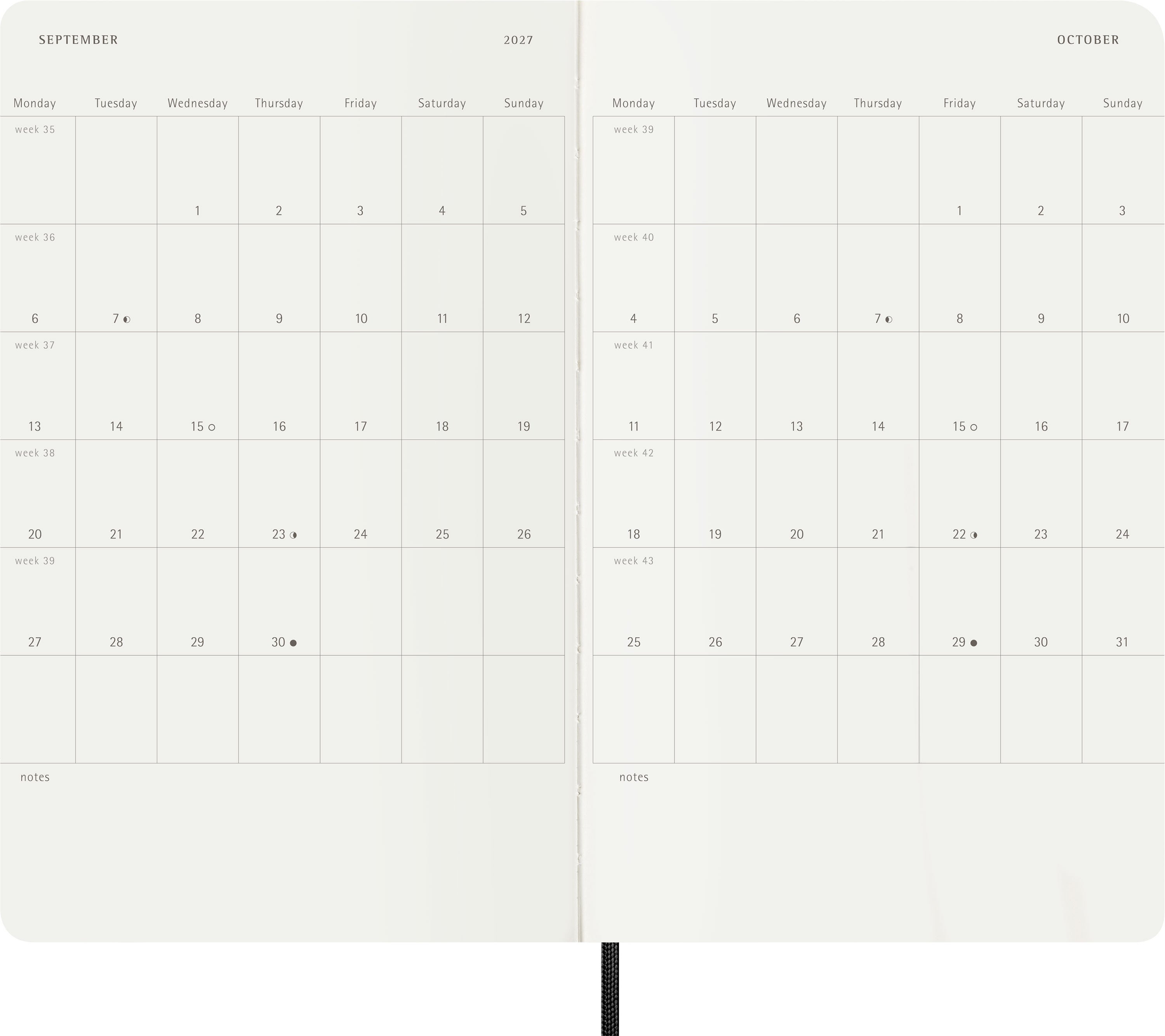 Moleskine 2027 Soft L Uke Notat Sort