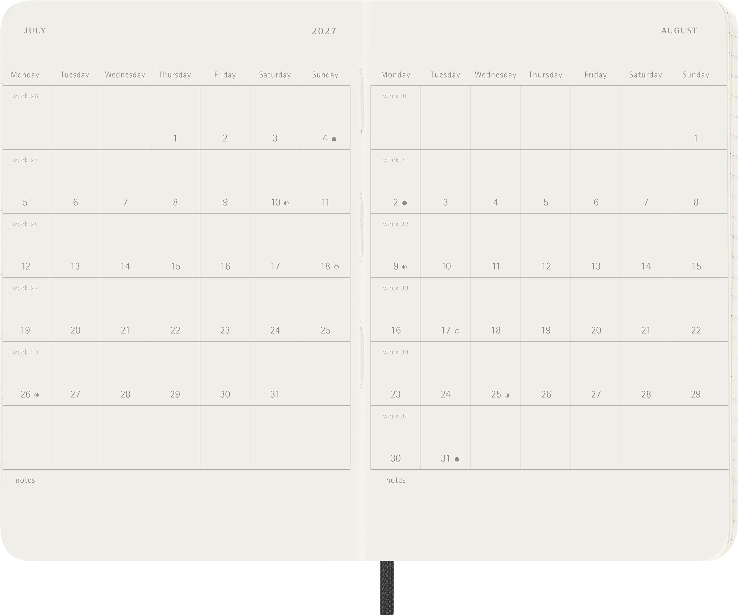 Moleskine 2027 Soft P Uke Notat Sort