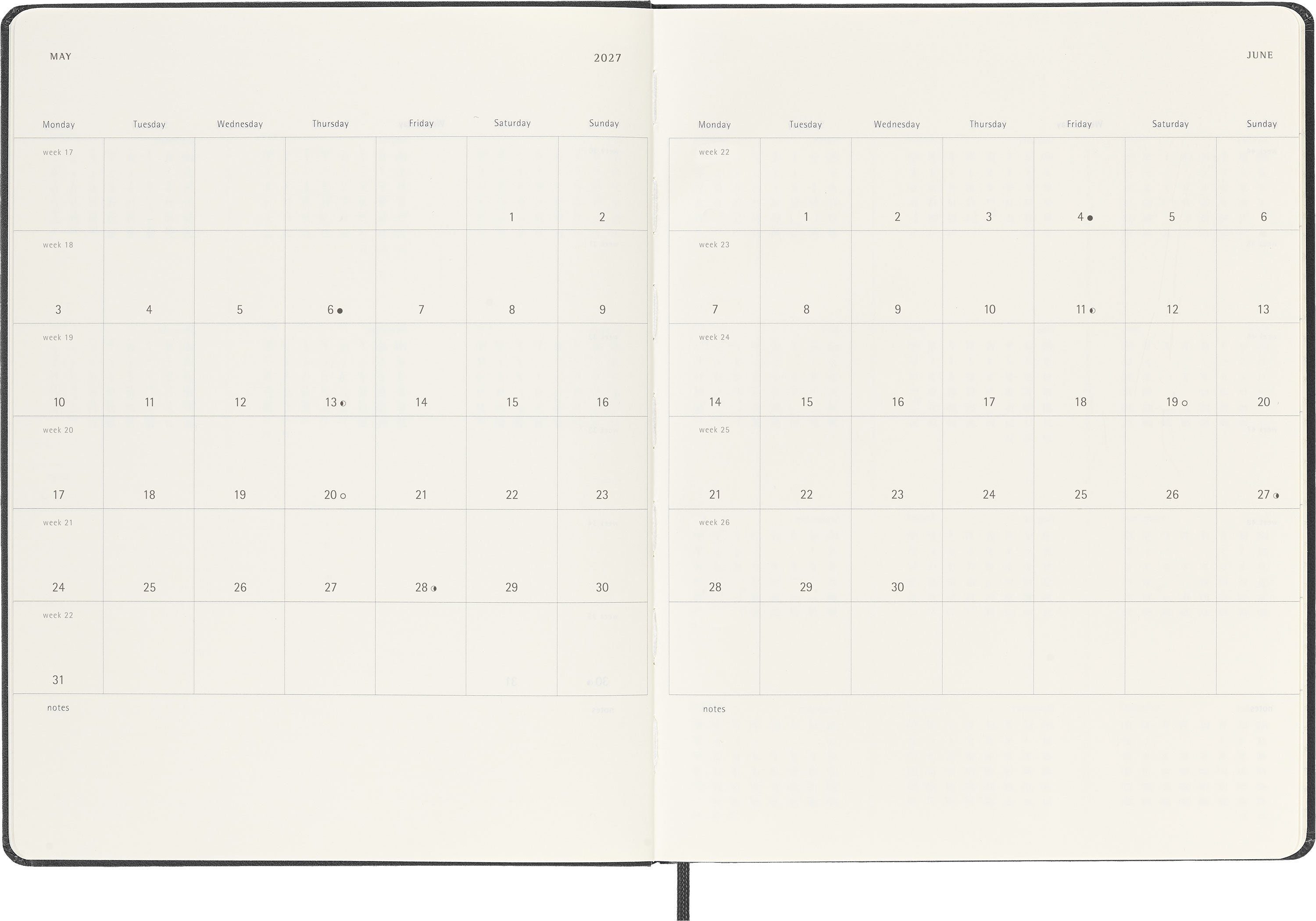 Moleskine 2027 Hard XL Uke Notat Sort