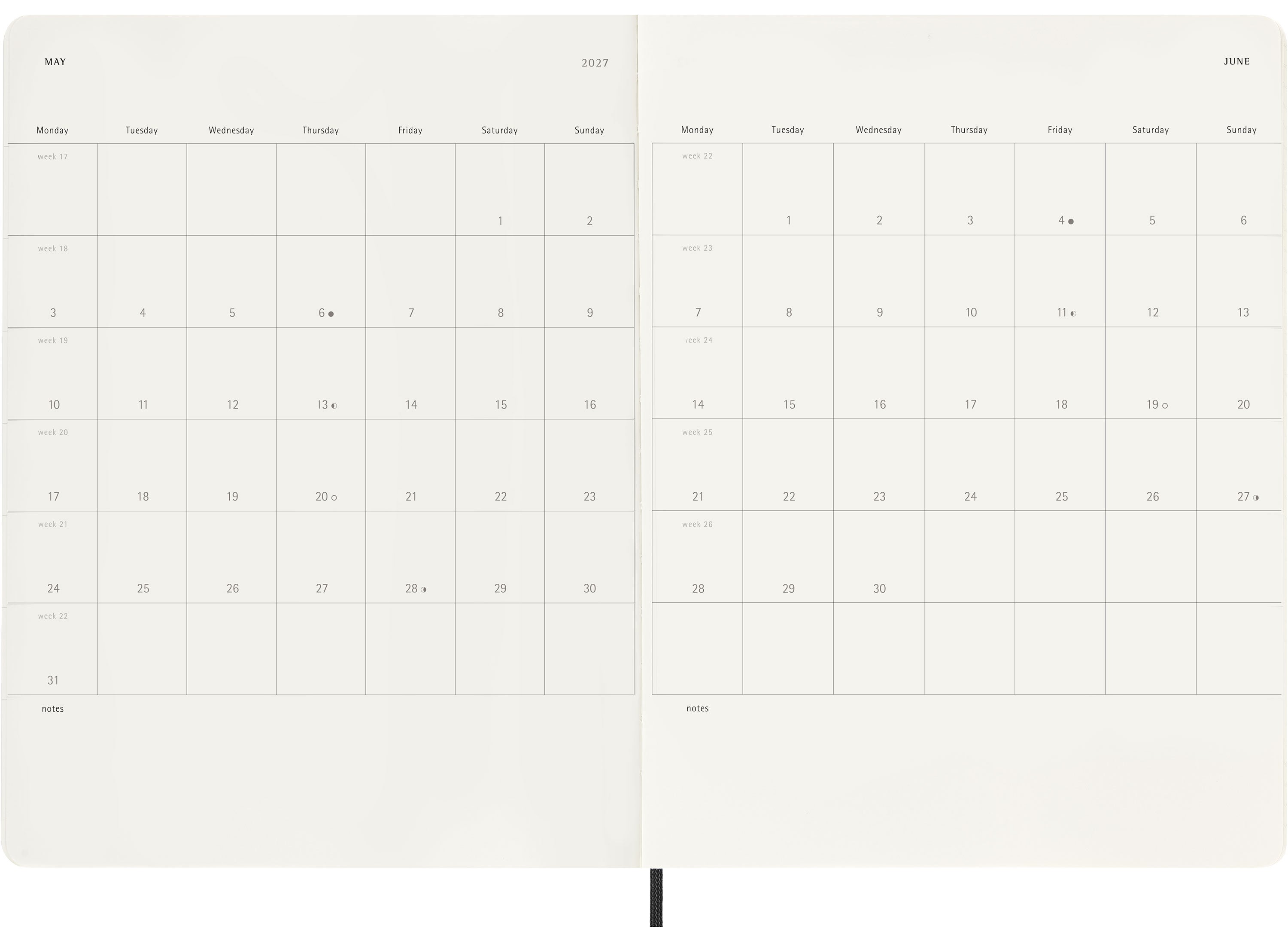 Moleskine 2027 Soft XL Uke Notat Sort