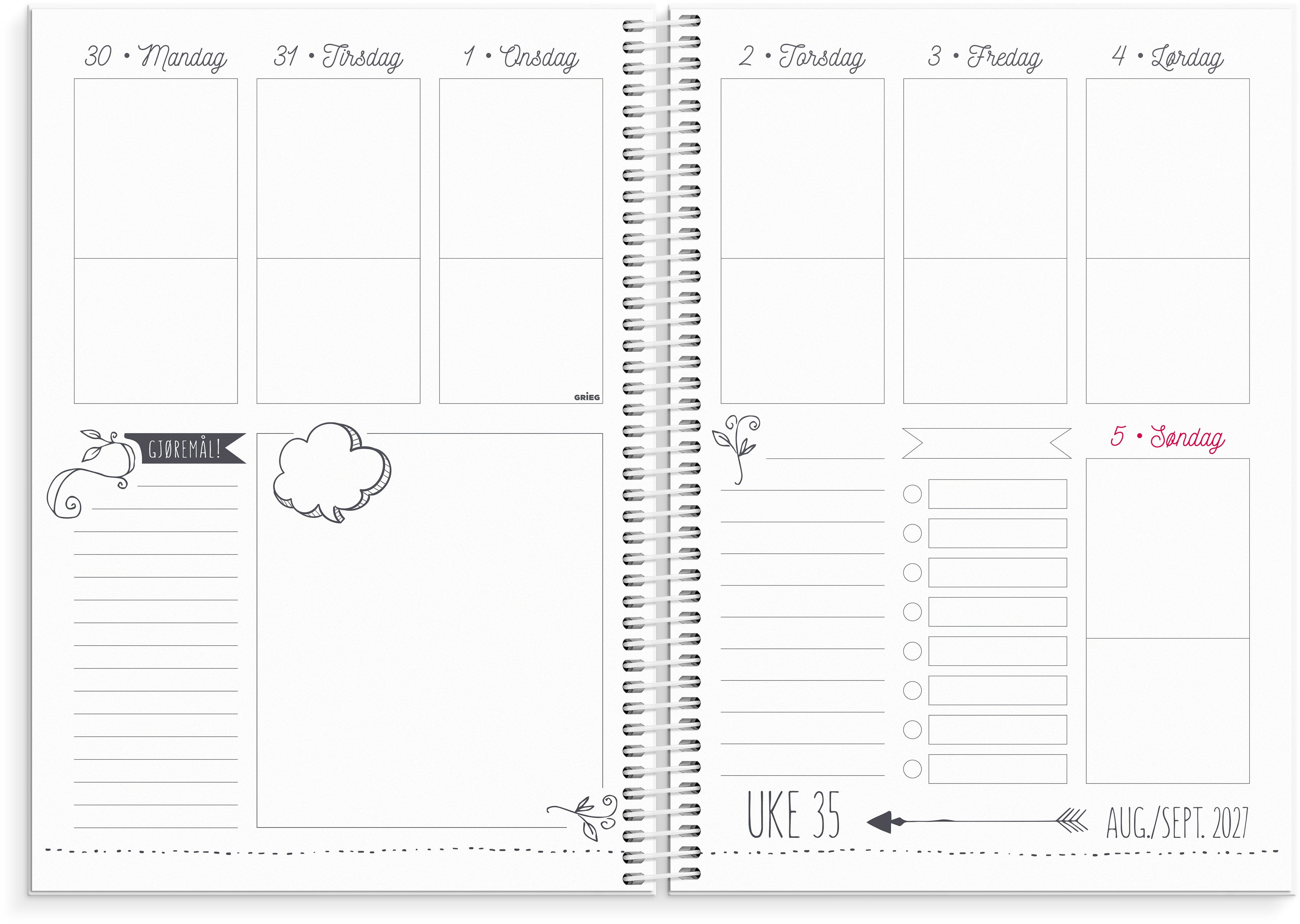 Ukekalender Grieg A5 2027 Doodle