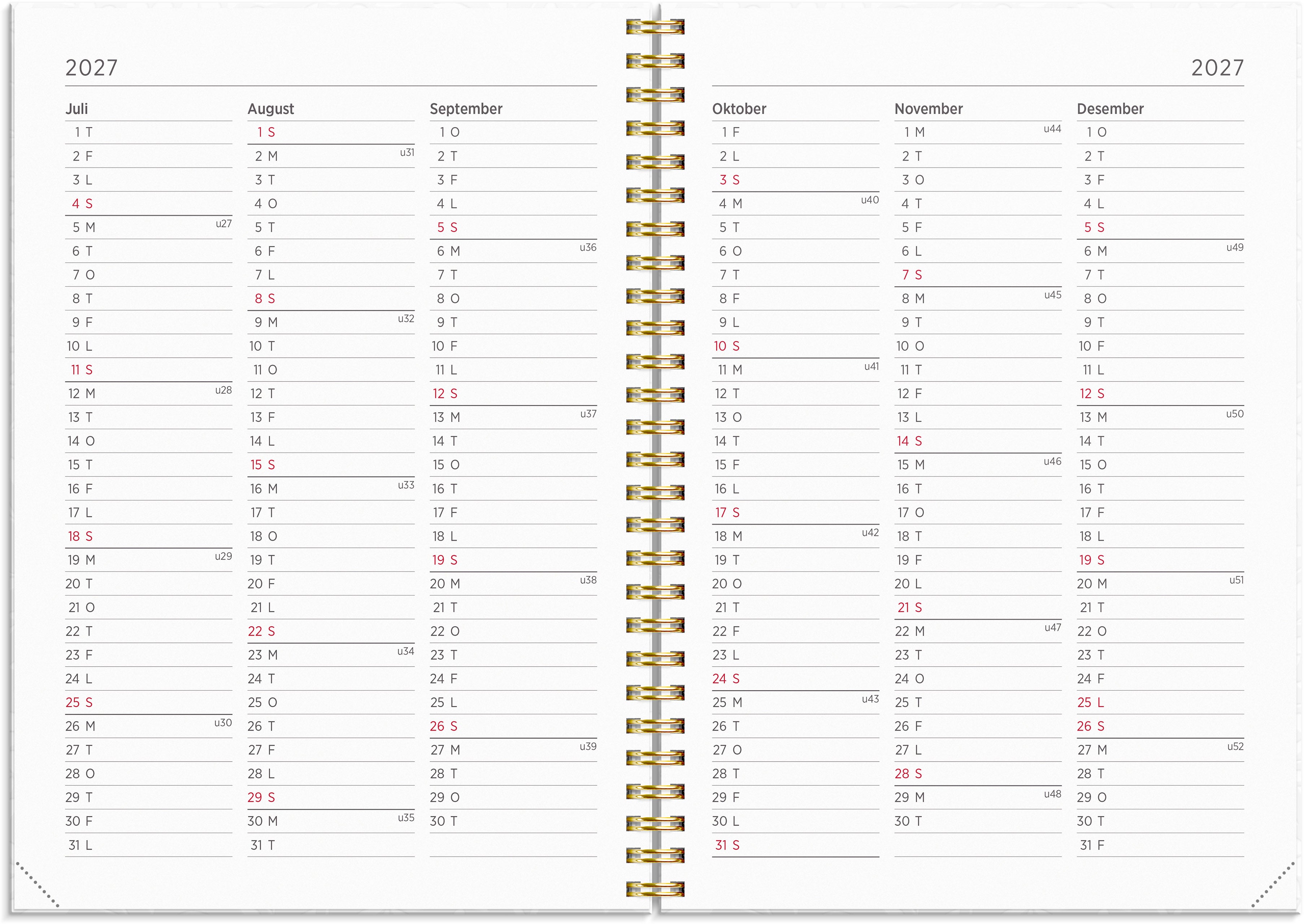 Ukekalender Grieg Multi A5 2027 hvit