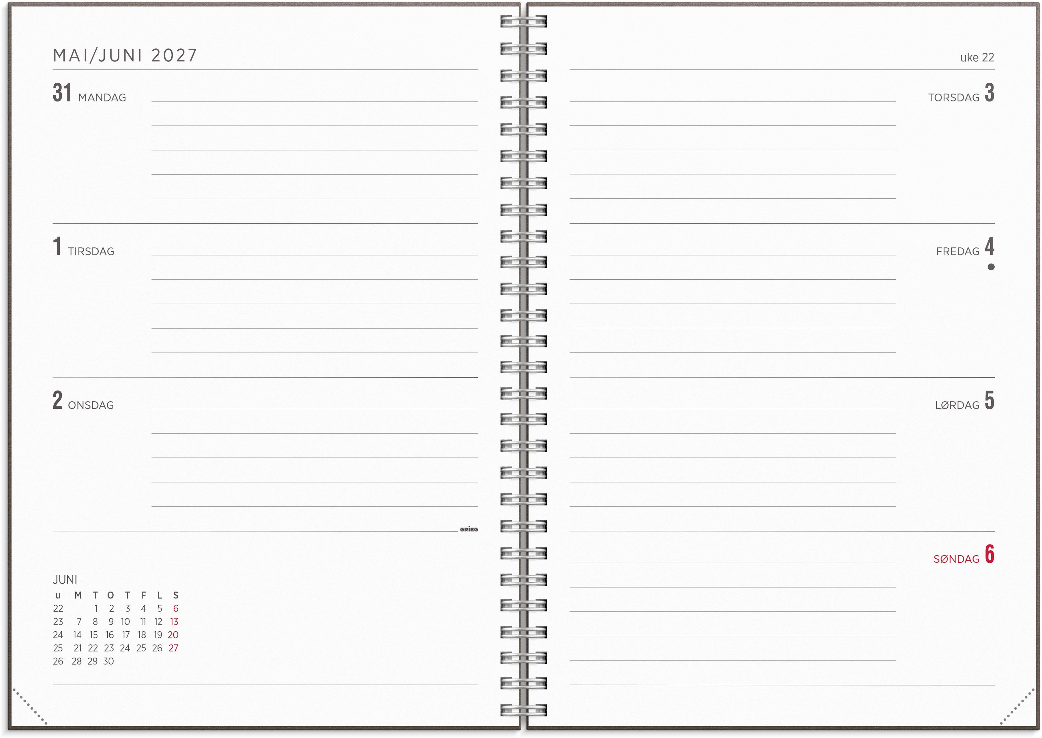 Ukekalender Grieg Multi A5 2027 brun