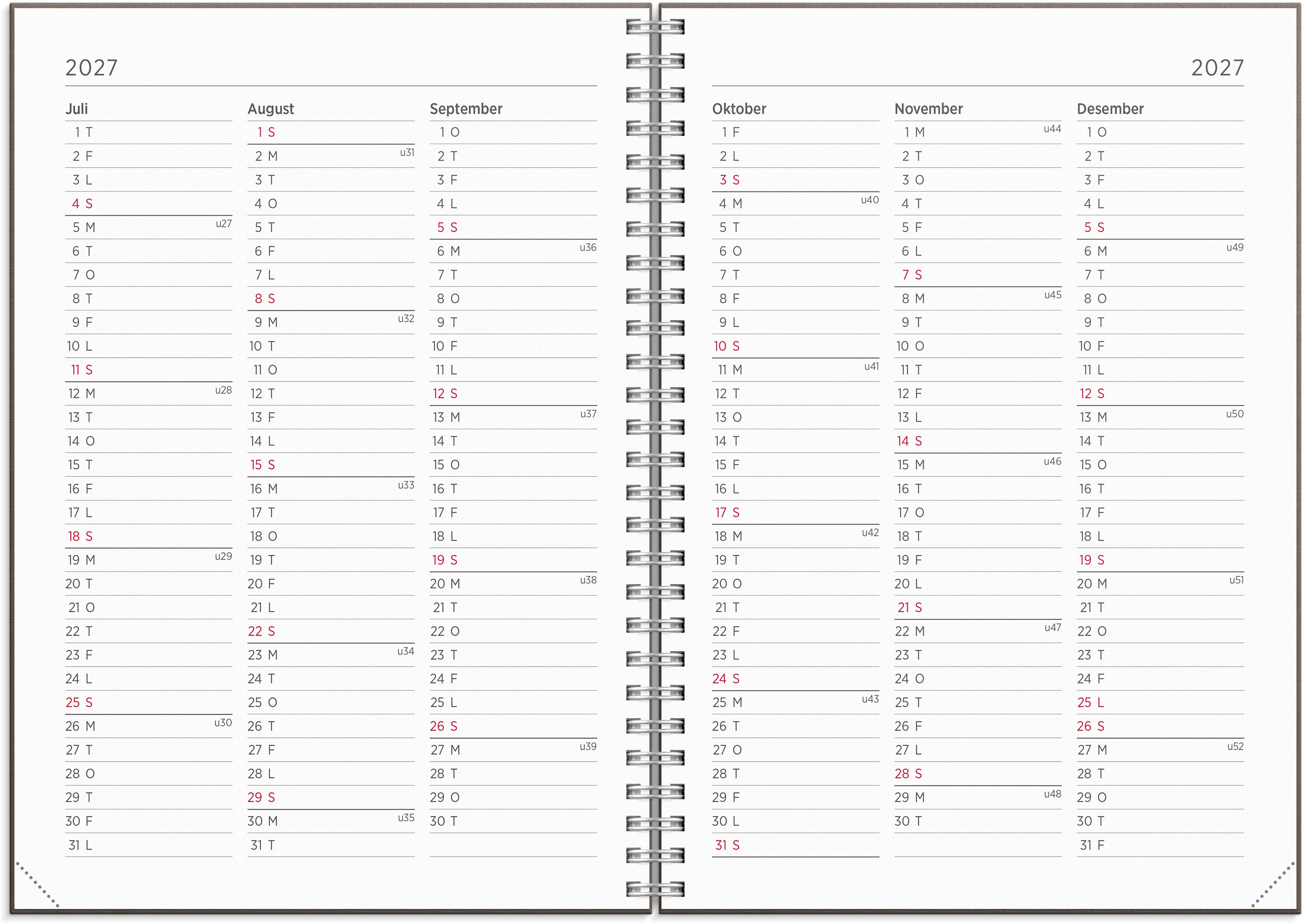 Ukekalender Grieg Multi A5 2027 brun