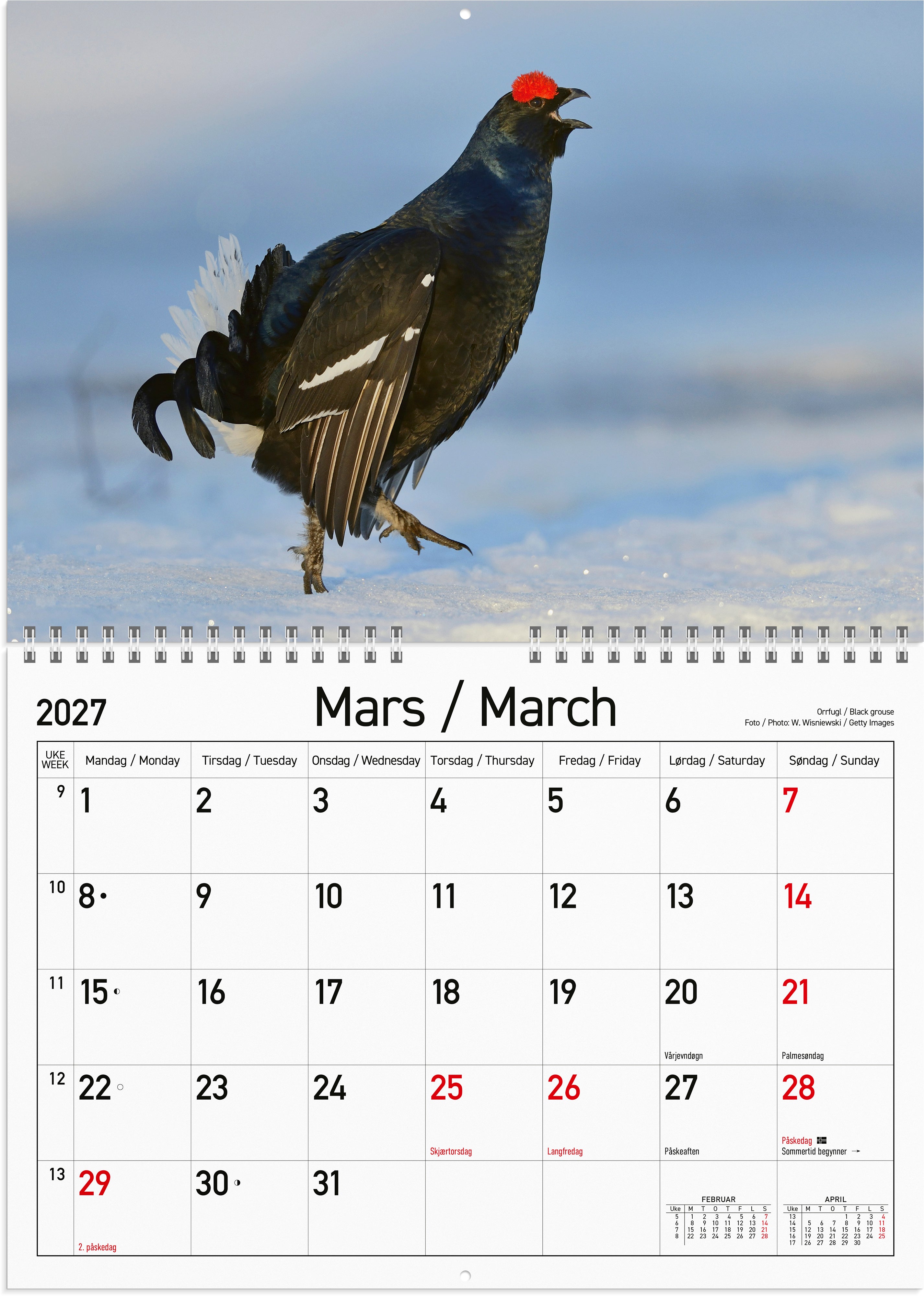 Veggkalender Grieg 2027 Norske dyr