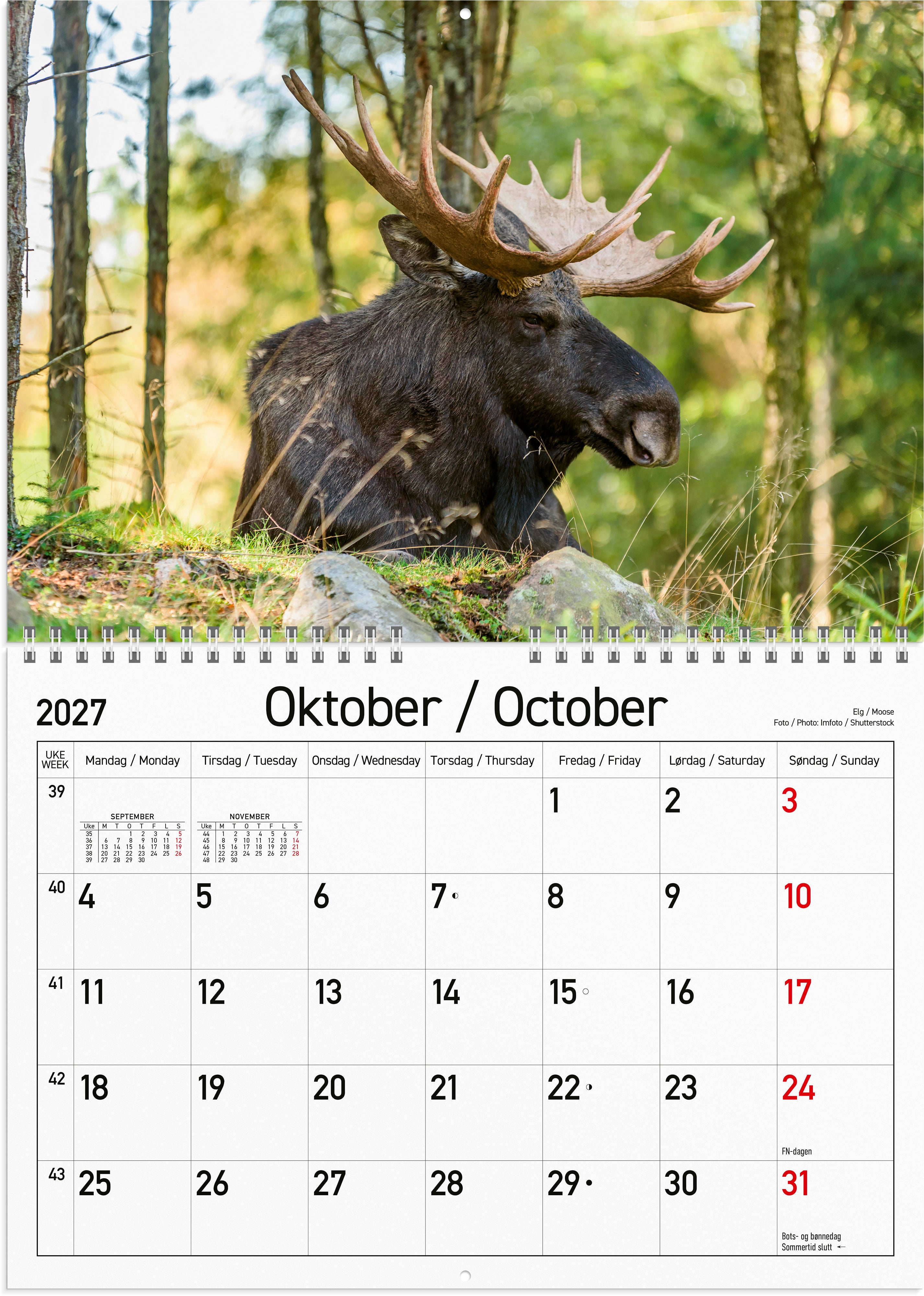 Veggkalender Grieg 2027 Norske dyr