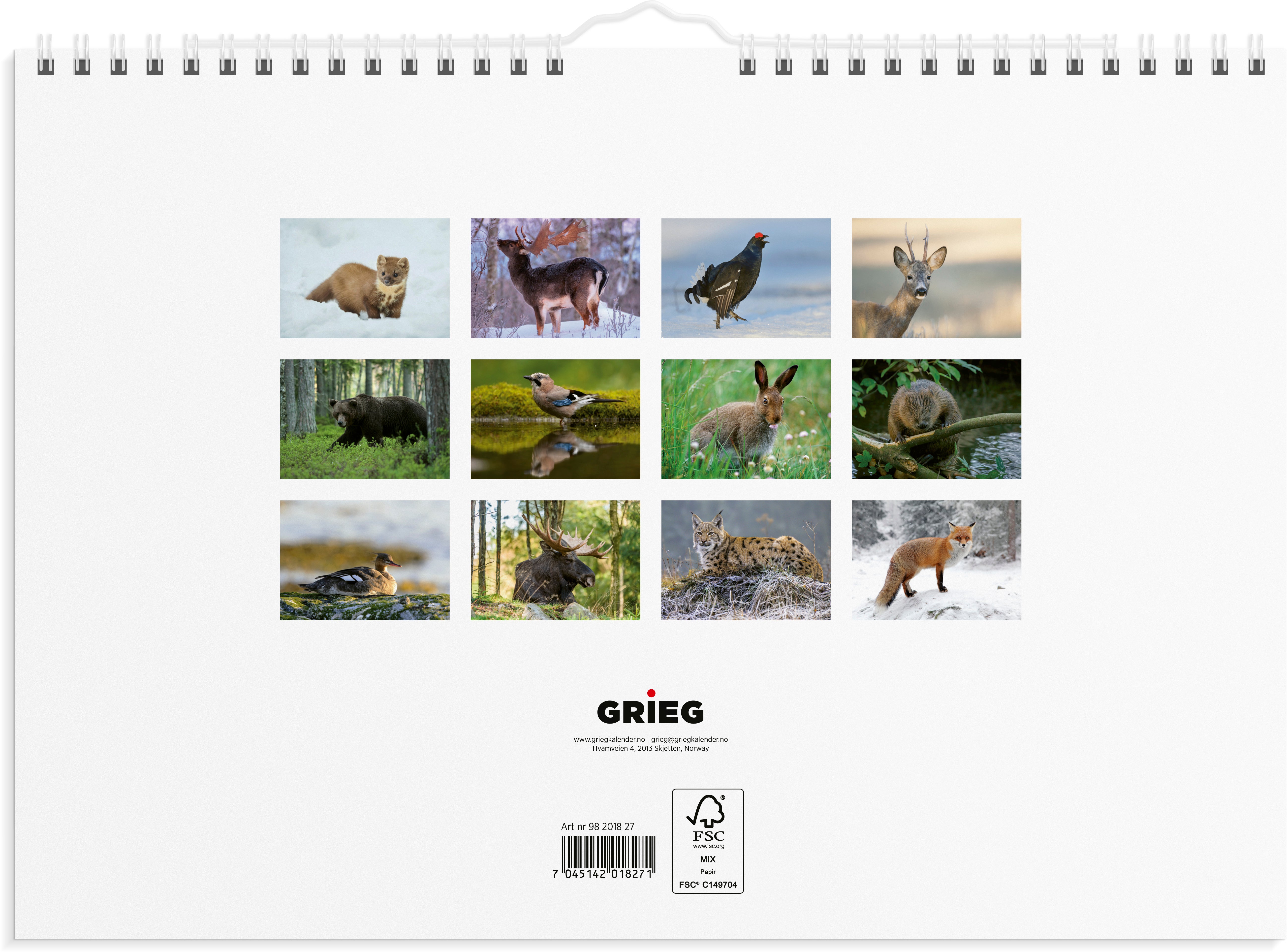 Veggkalender Grieg 2027 Norske dyr