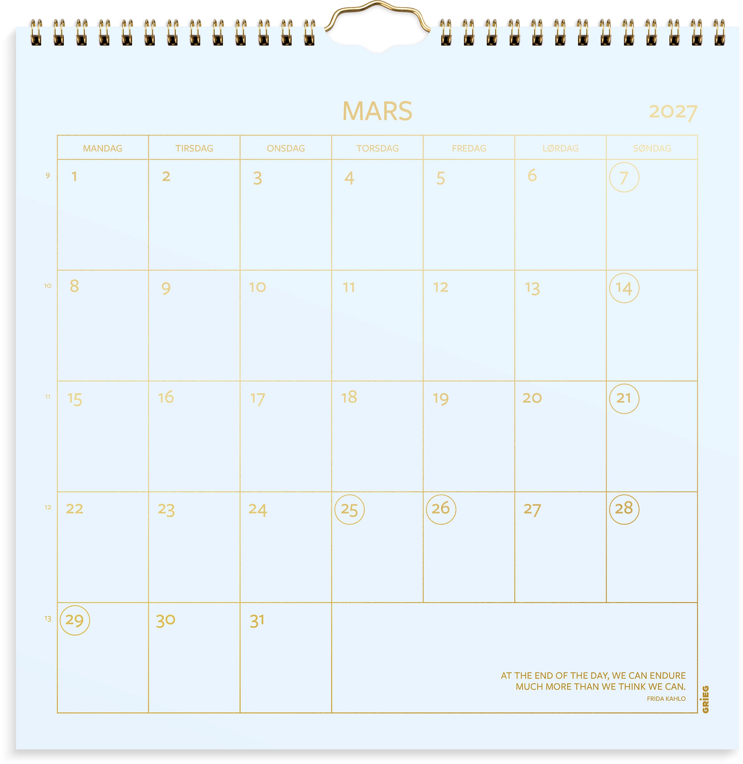 Veggkalender Grieg 2027 Color