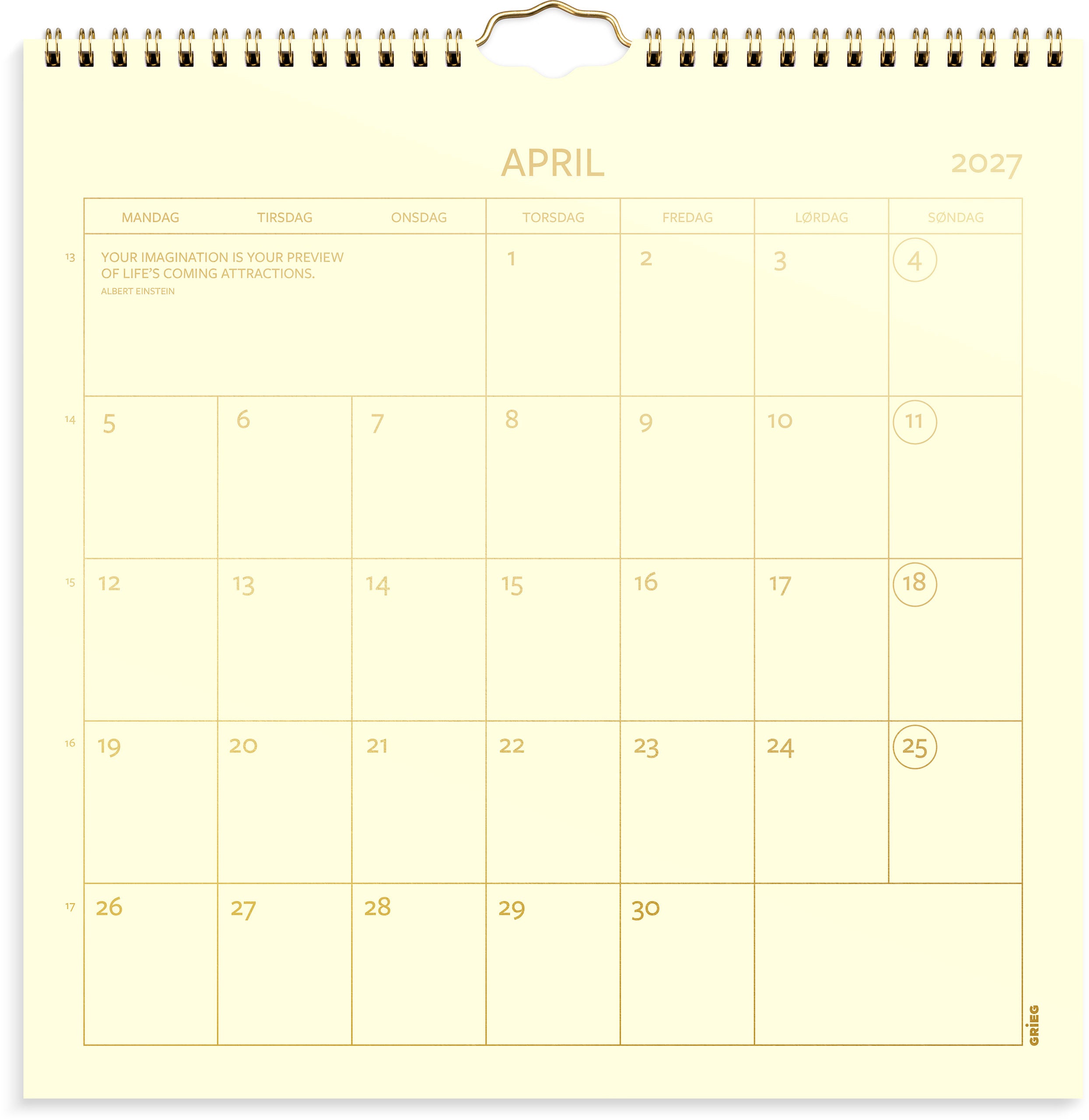 Veggkalender Grieg 2027 Color