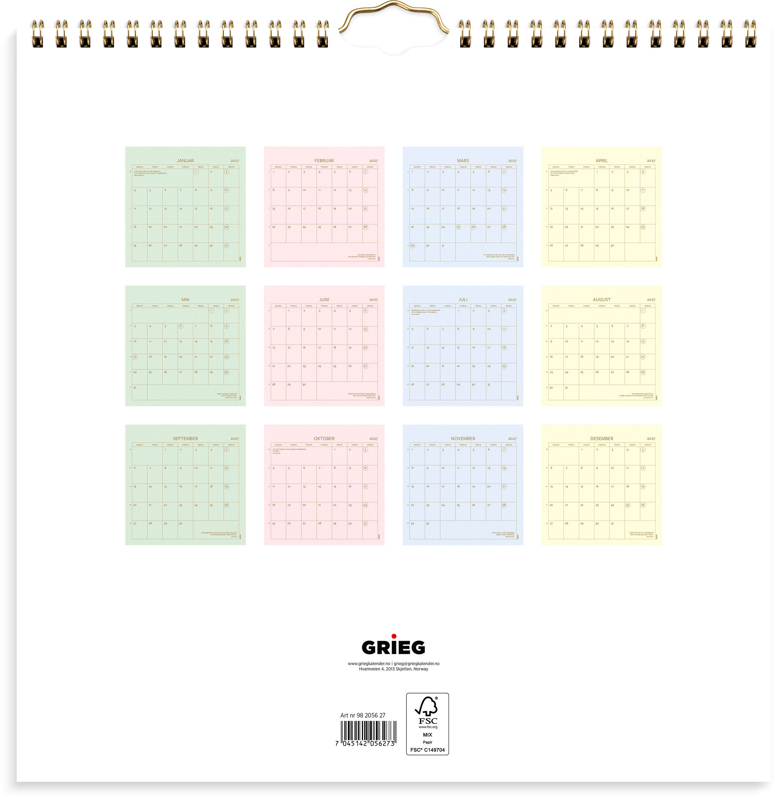 Veggkalender Grieg 2027 Color