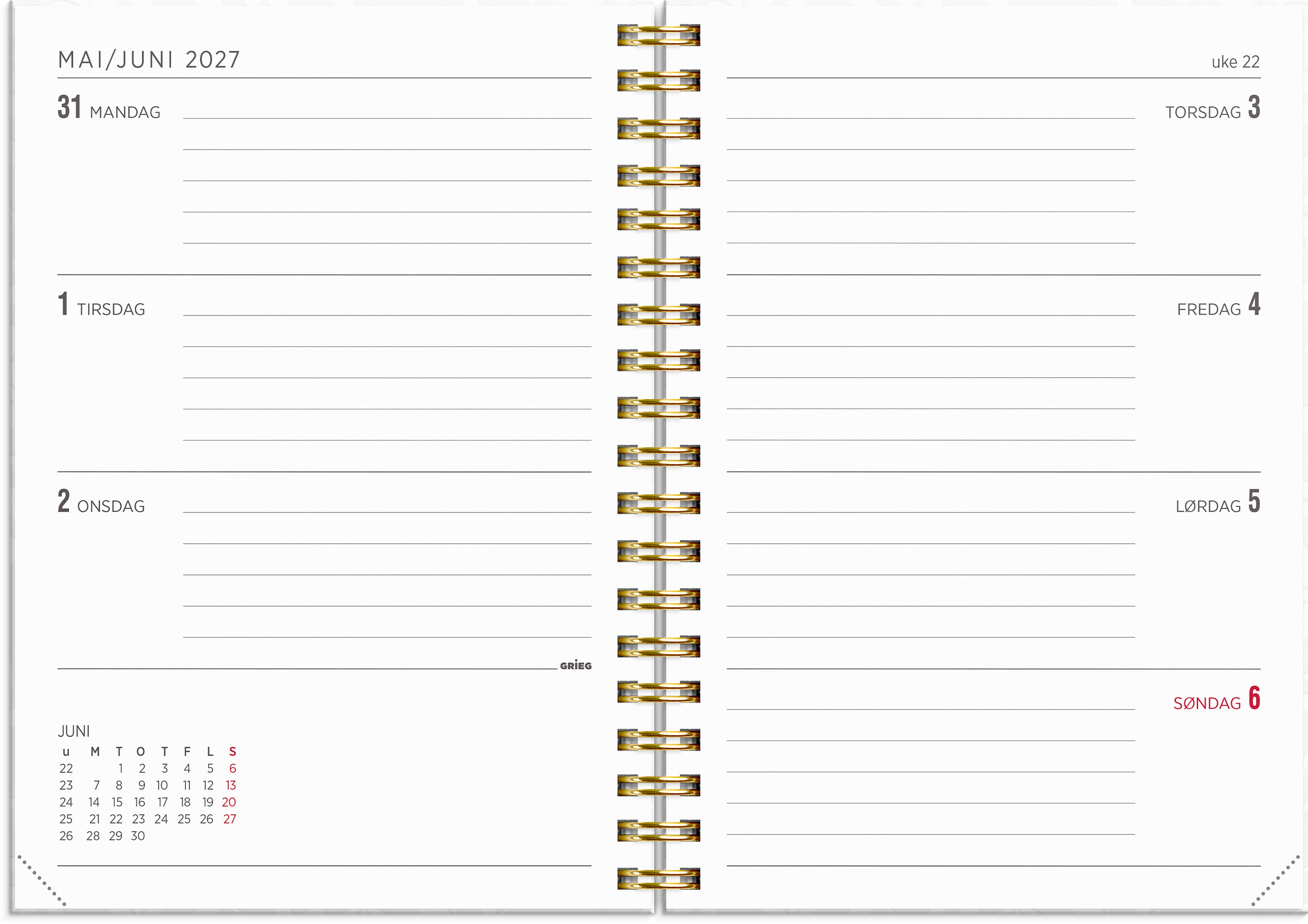 Ukekalender Grieg Multi A6 2027 hvit