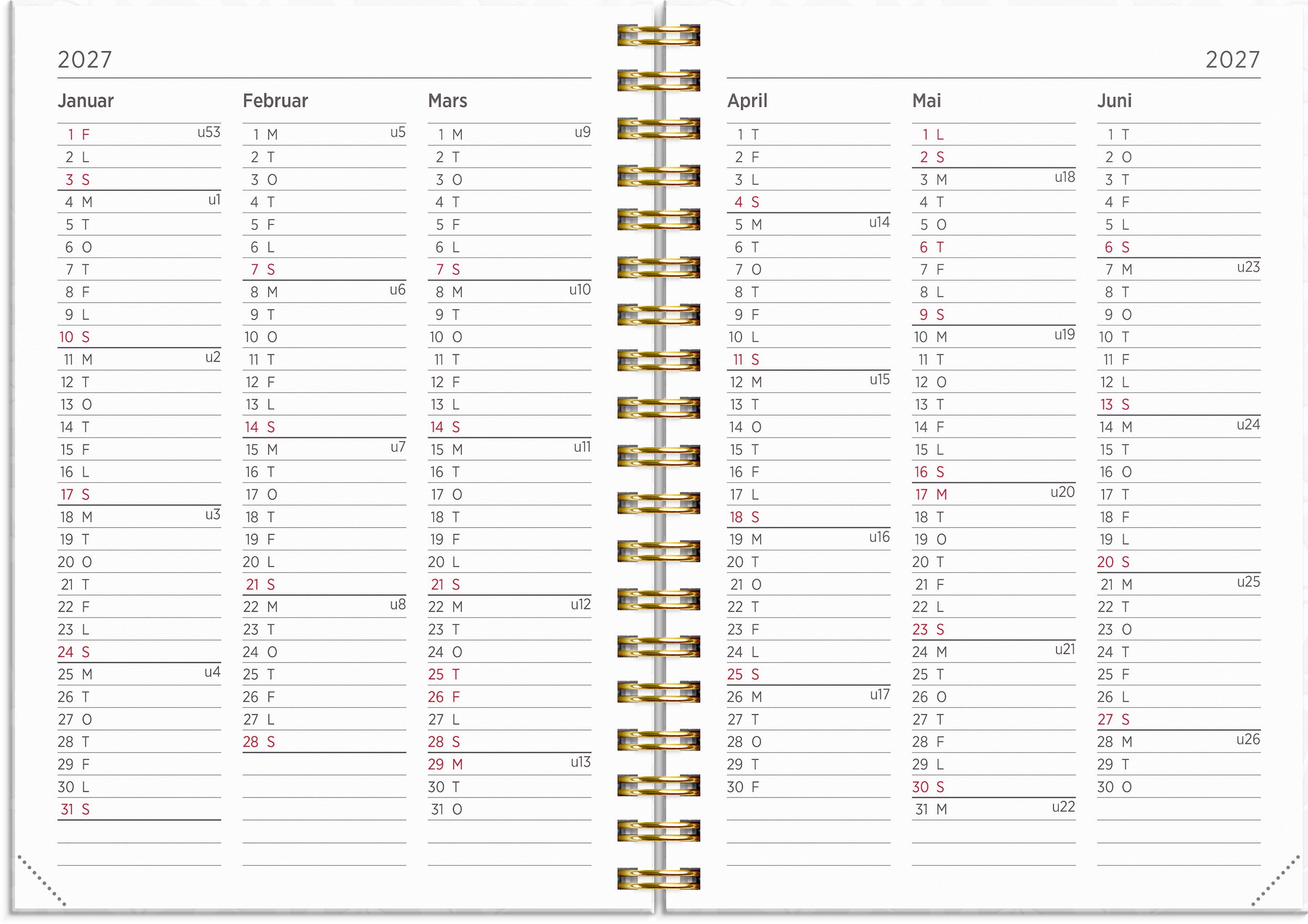 Ukekalender Grieg Multi A6 2027 hvit