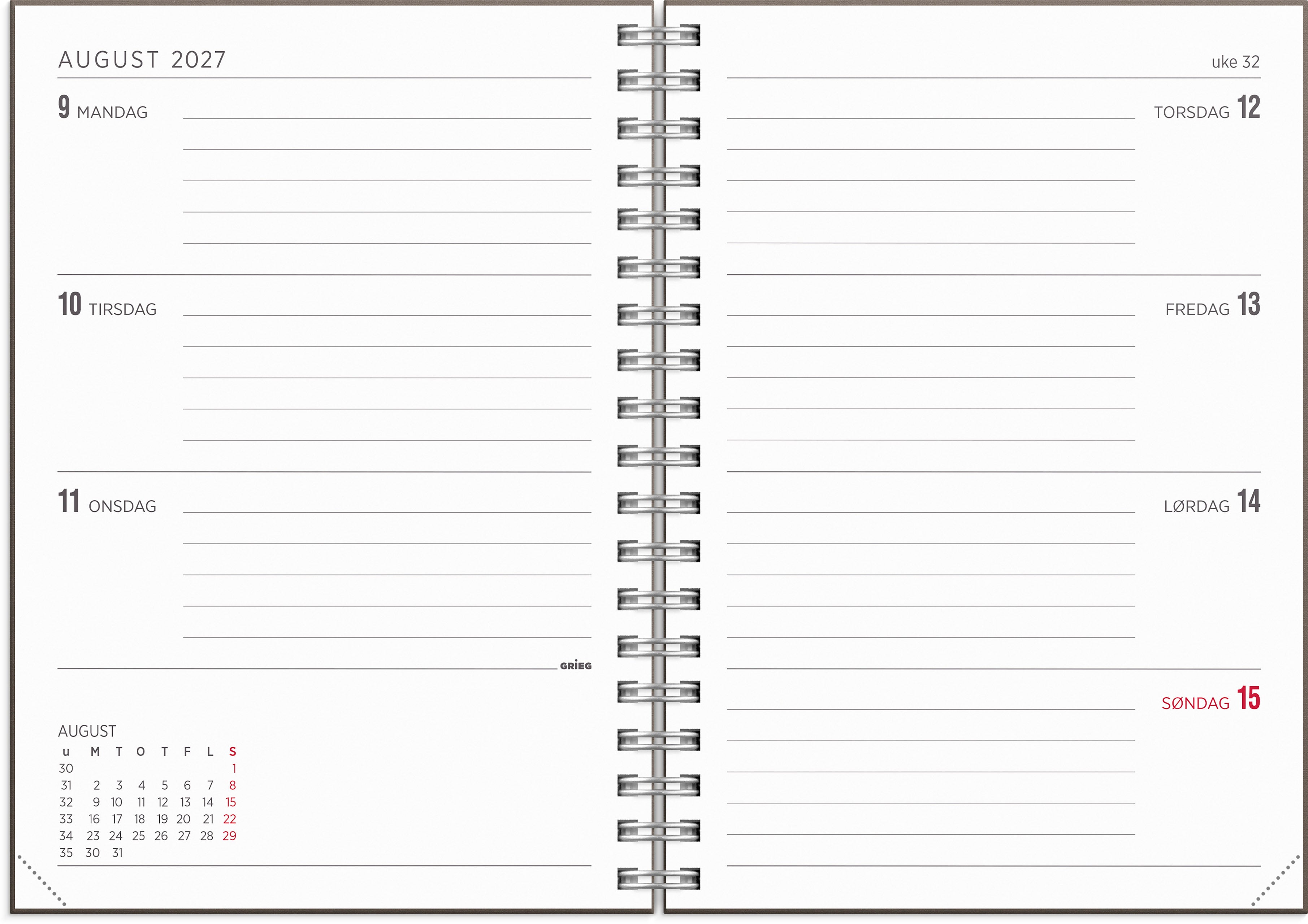 Ukekalender Grieg Multi A6 2027 brun
