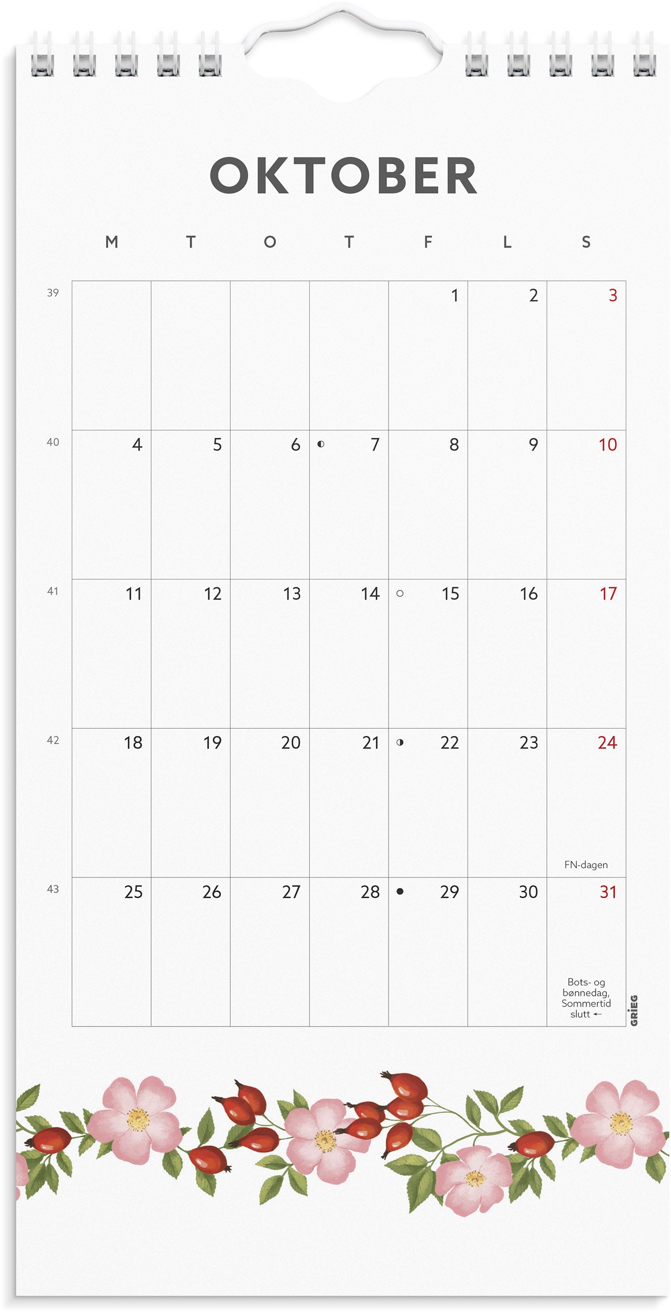 Veggkalender Grieg 2027 Blomster Mini