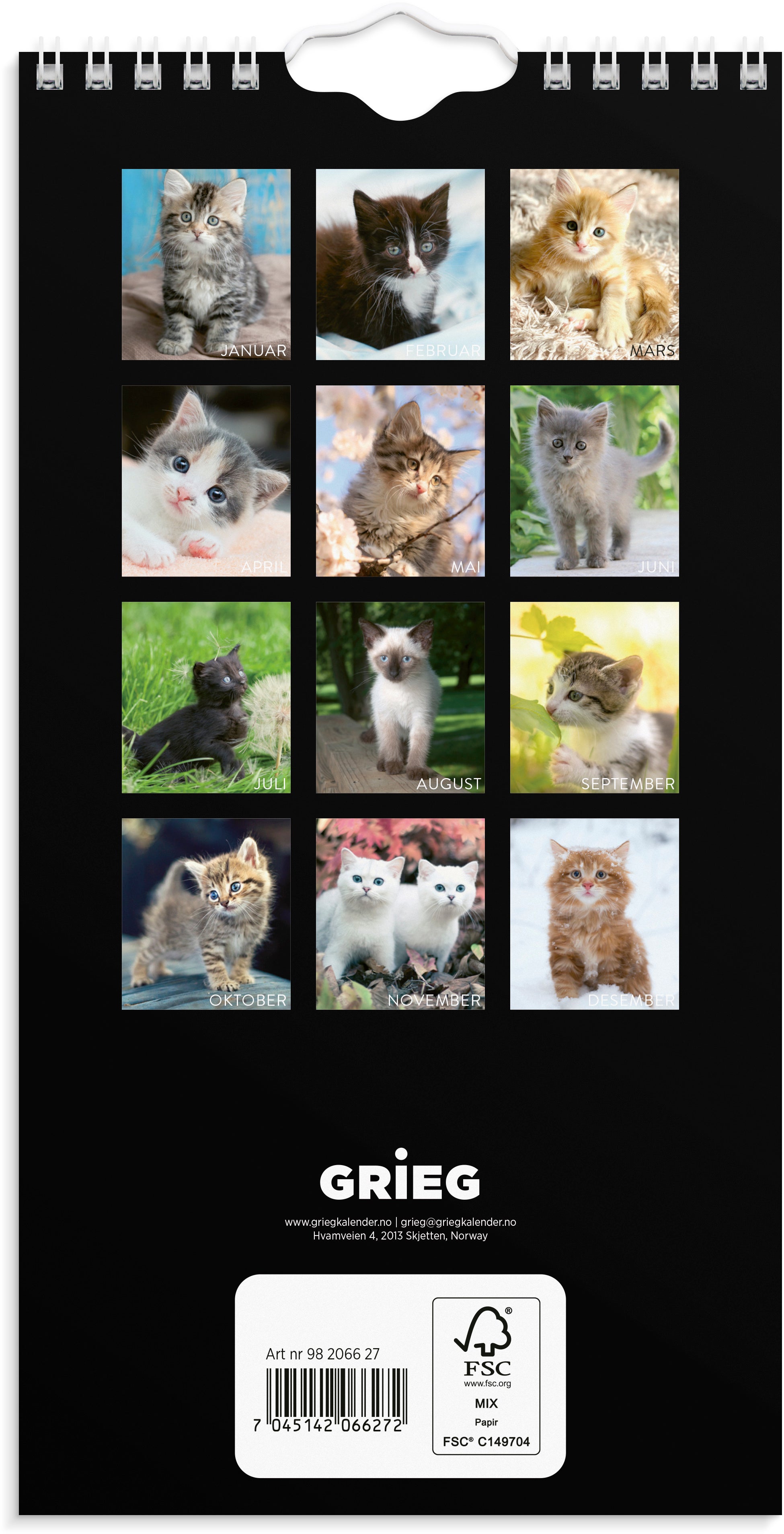 Veggkalender Grieg 2027 Katter Mini