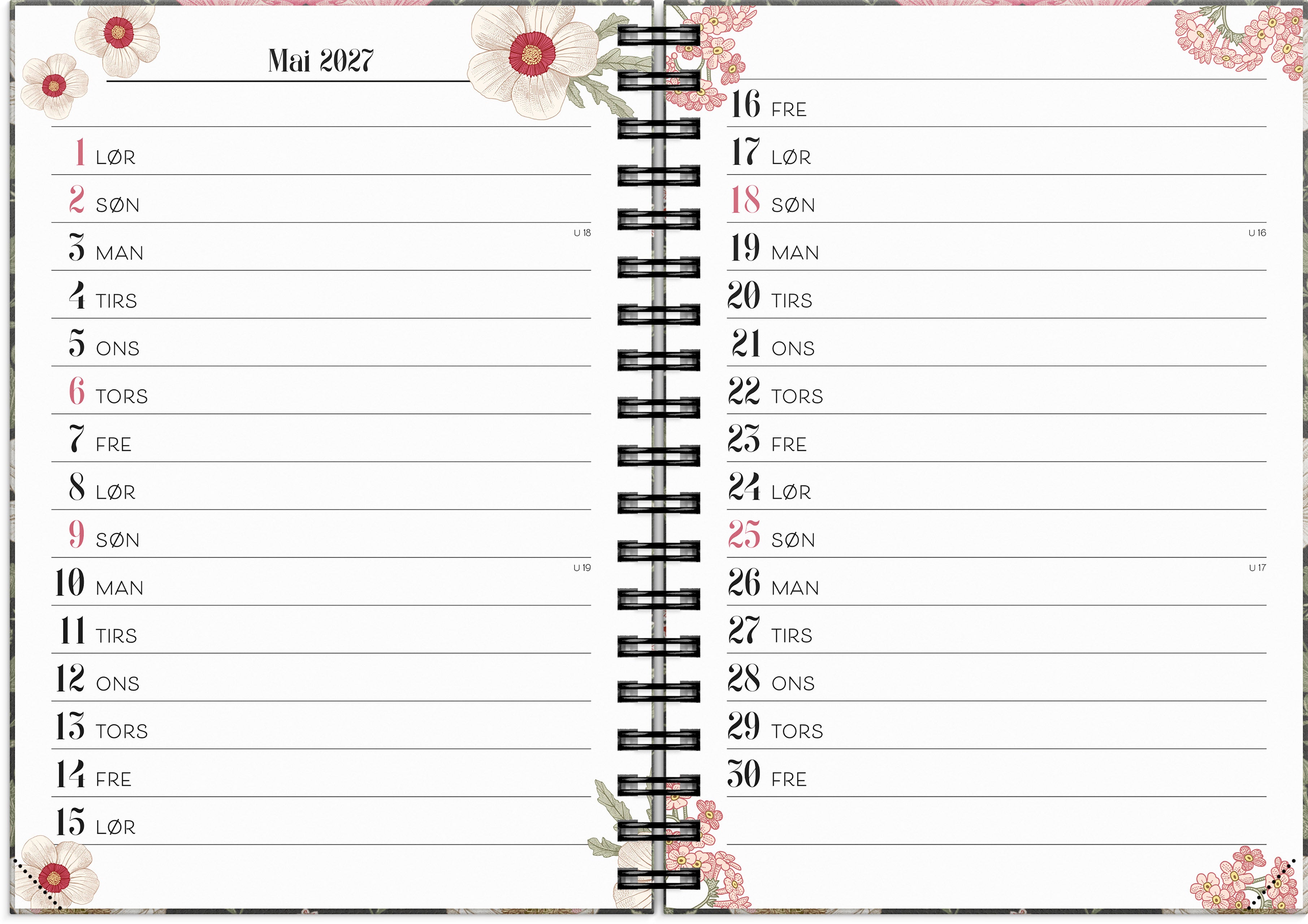 Ukekalender Life Planner 2027 Floral A6