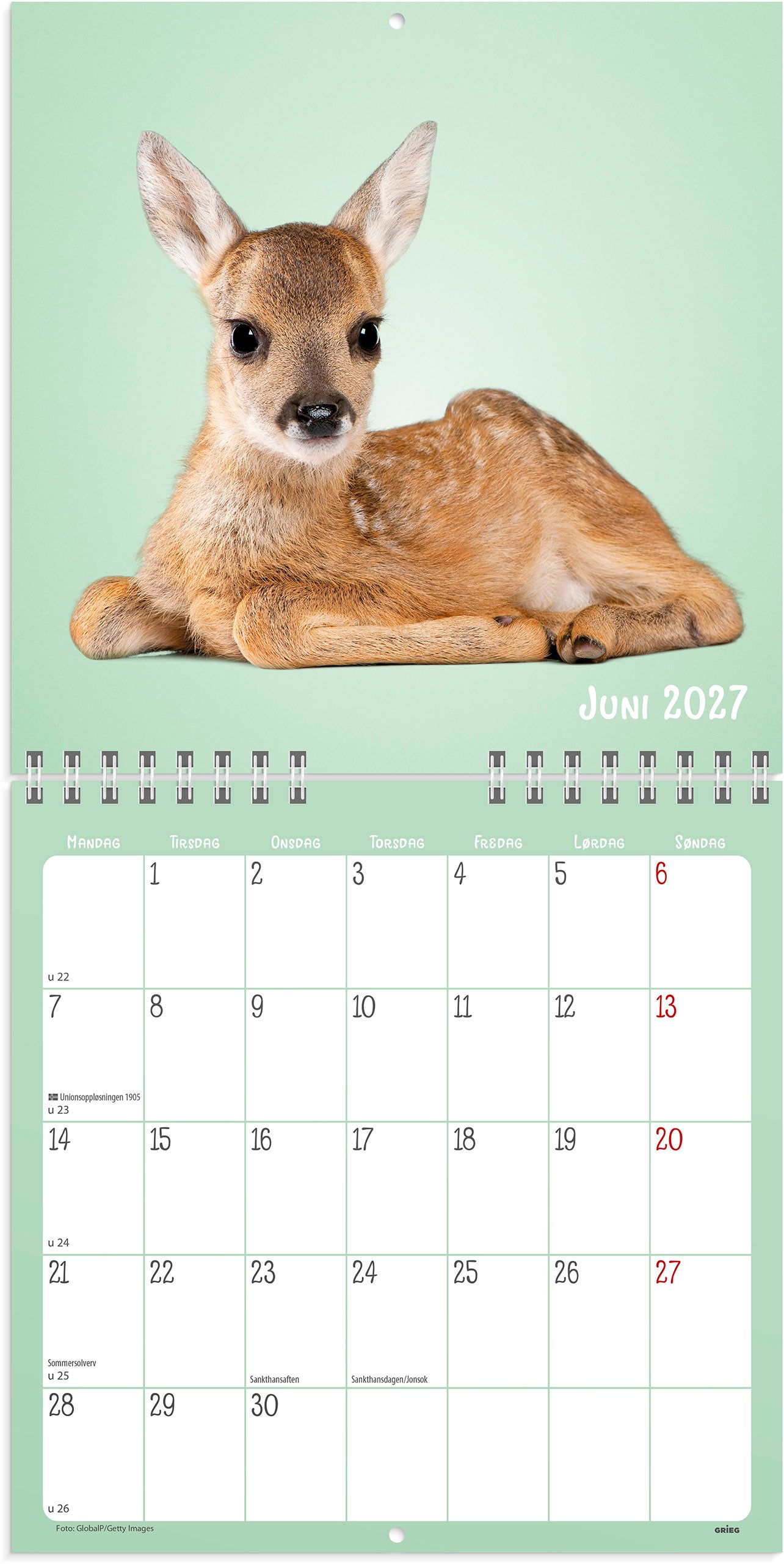 Veggkalender Grieg 2027 Søtnoser
