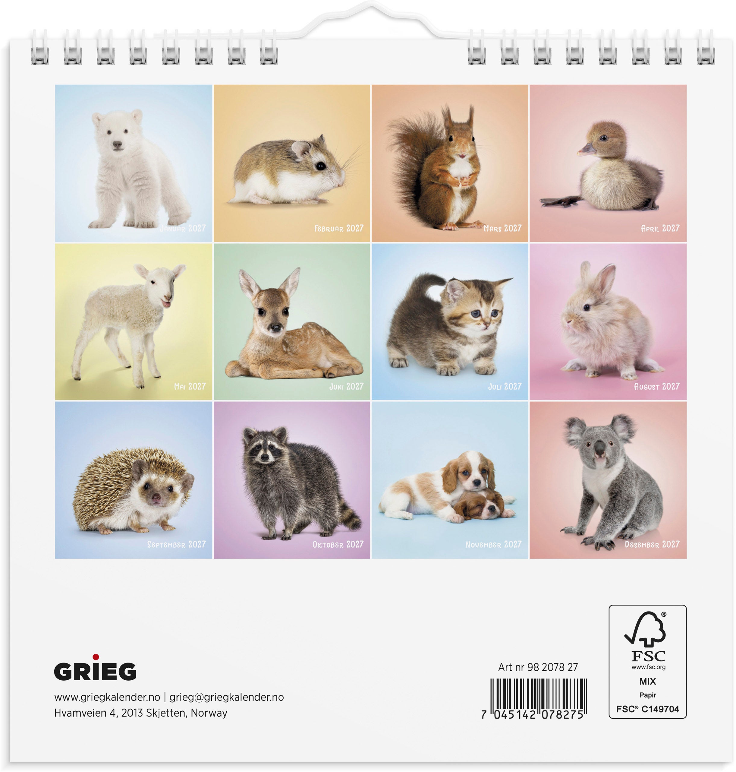 Veggkalender Grieg 2027 Søtnoser