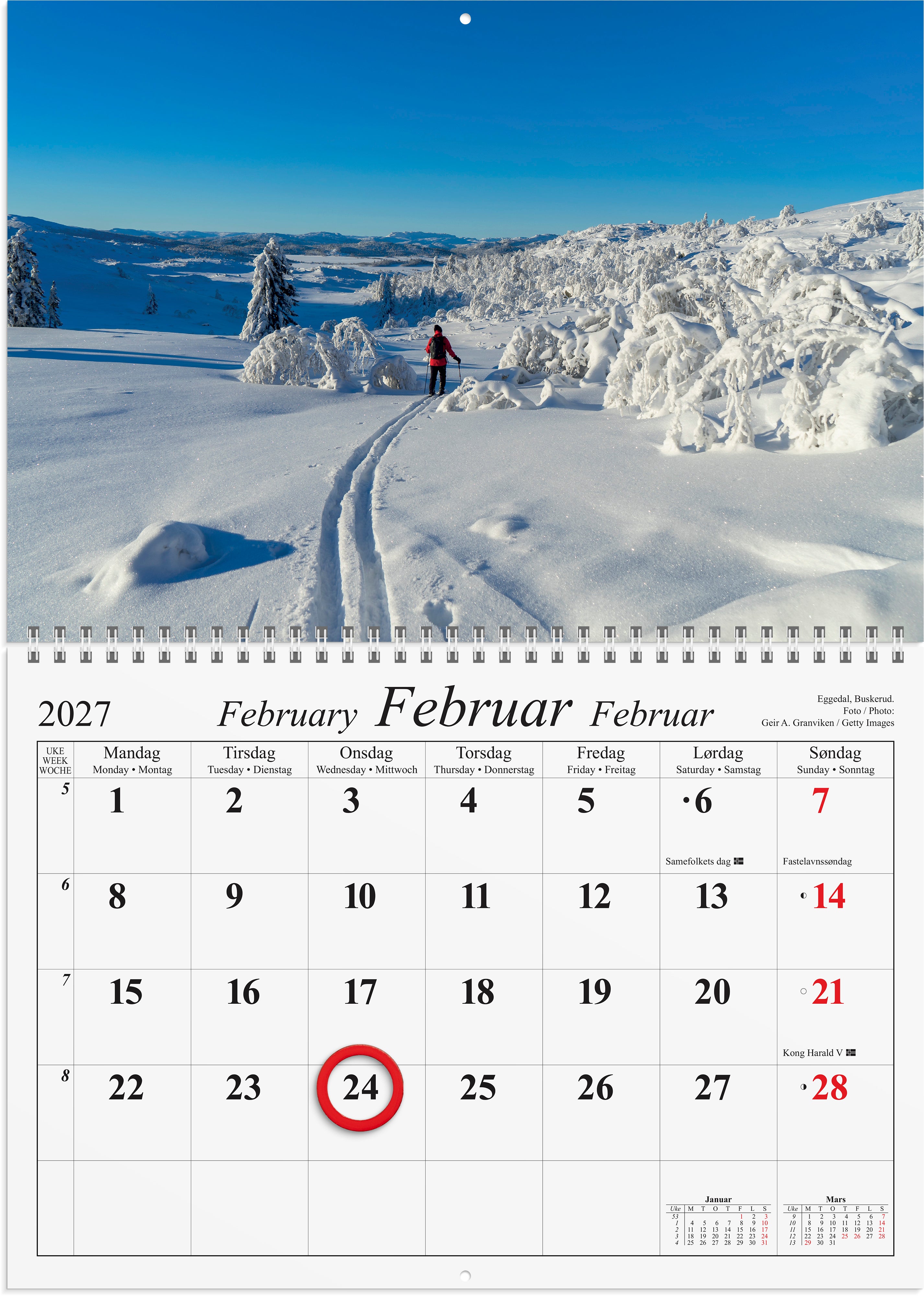 Magnetkalender Grieg 2027 Vakre Norge