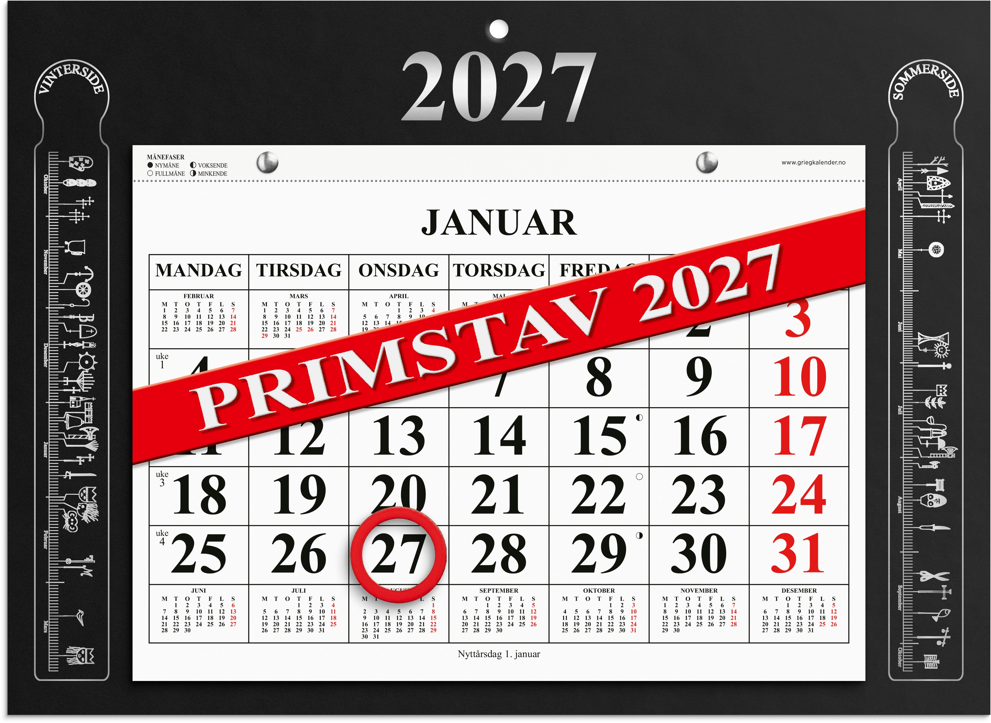 Magnetkalender Grieg 2027 Primstav sort