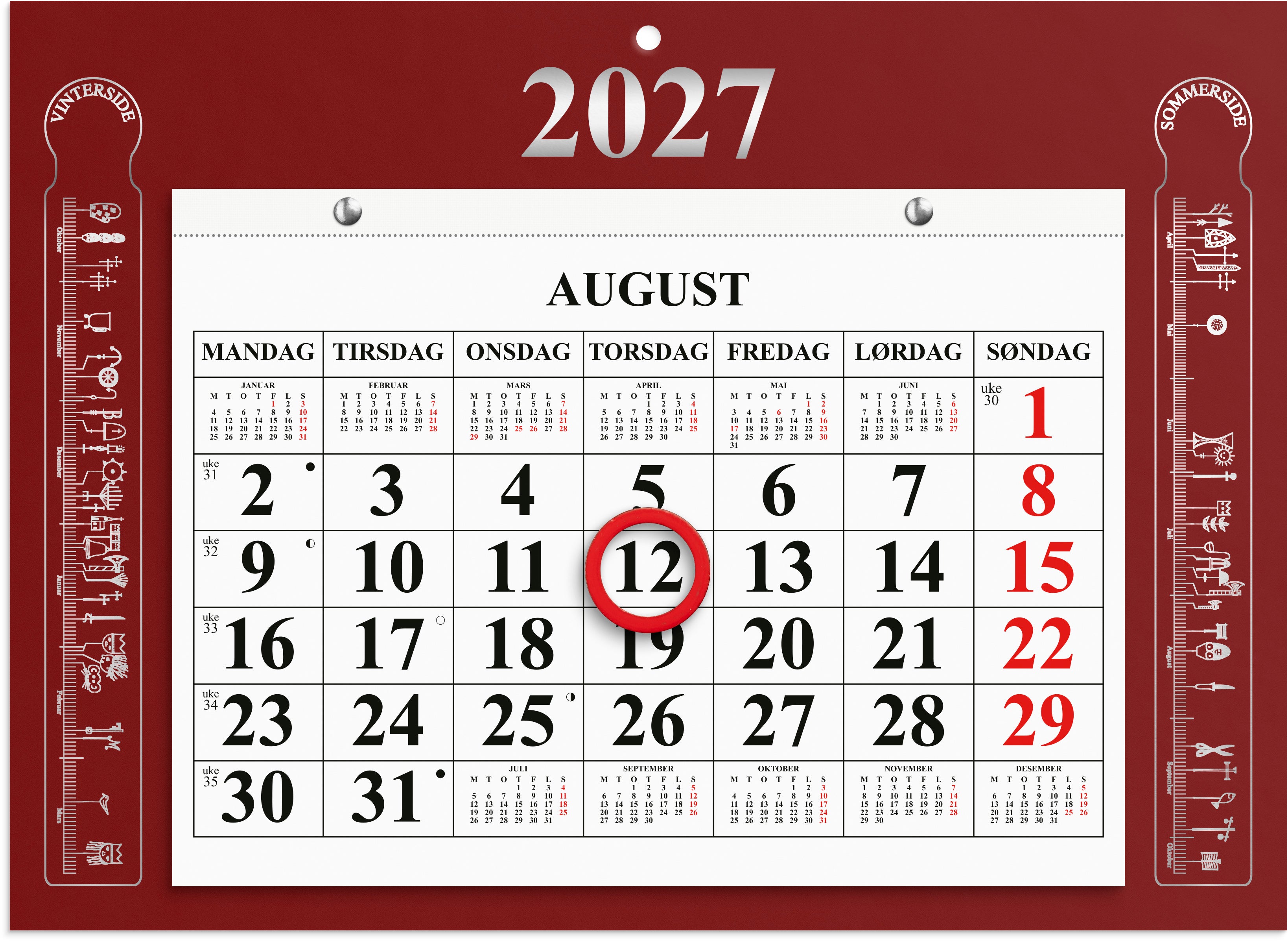 Magnetkalender Grieg 2027 Primstav rød