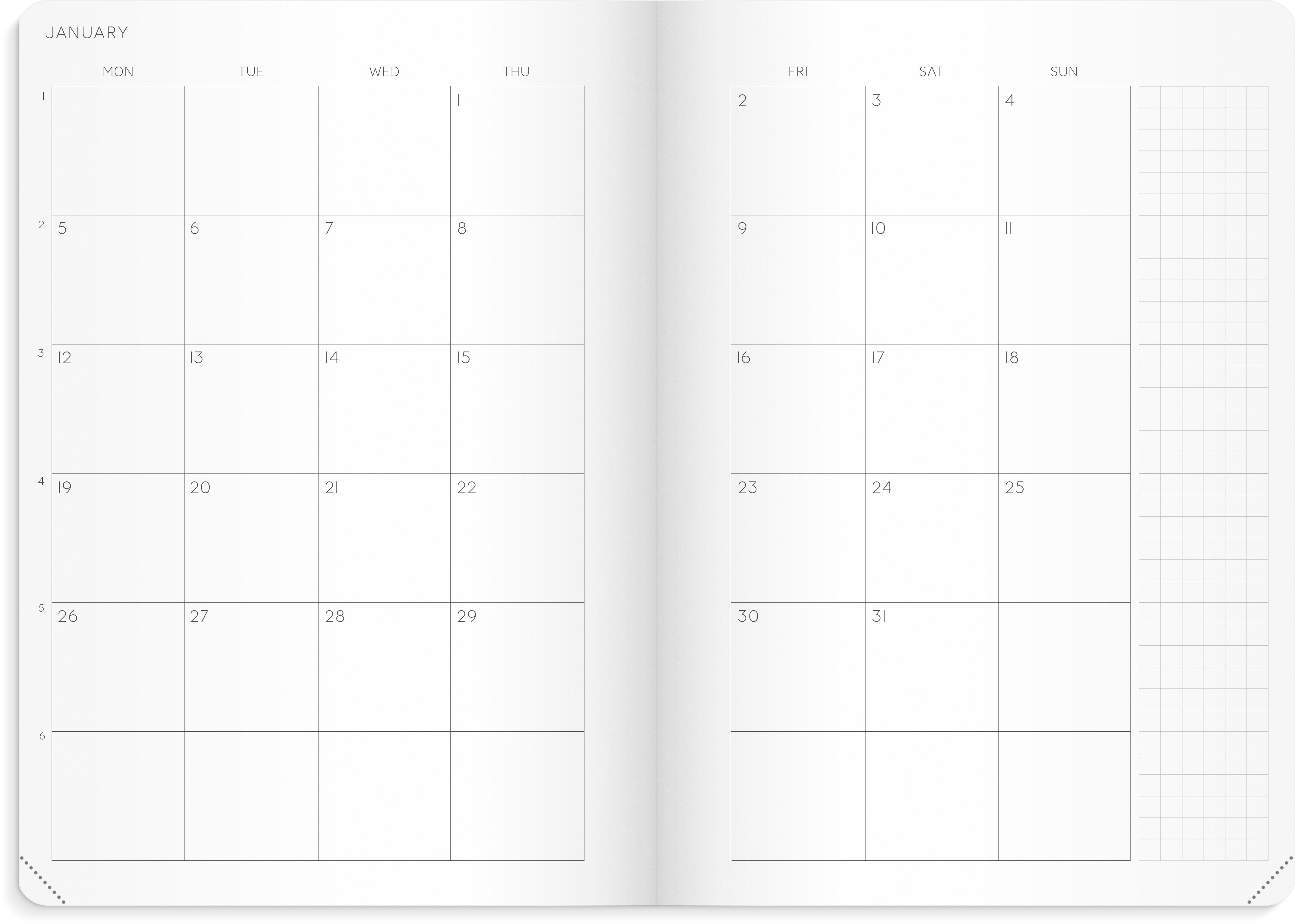 Ukekalender Masume A5 ruter 2027 engelsk