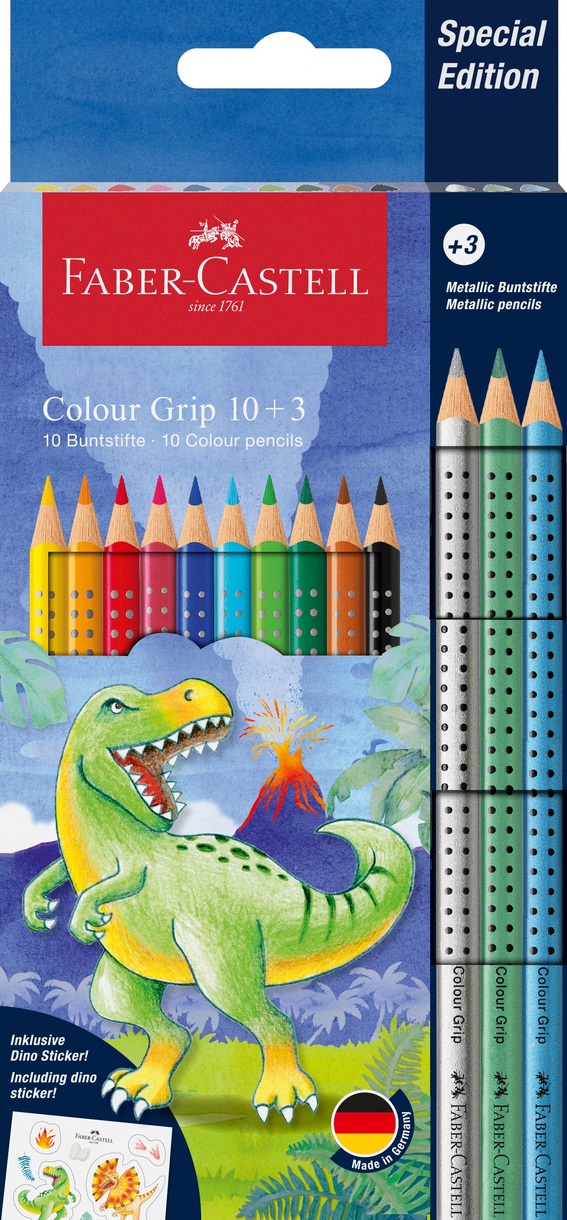 Fargeblyant Faber Grip Dino 10+3 M Klm
