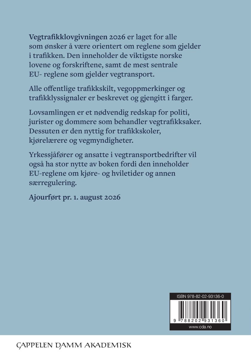 Vegtrafikklovgivningen 2026